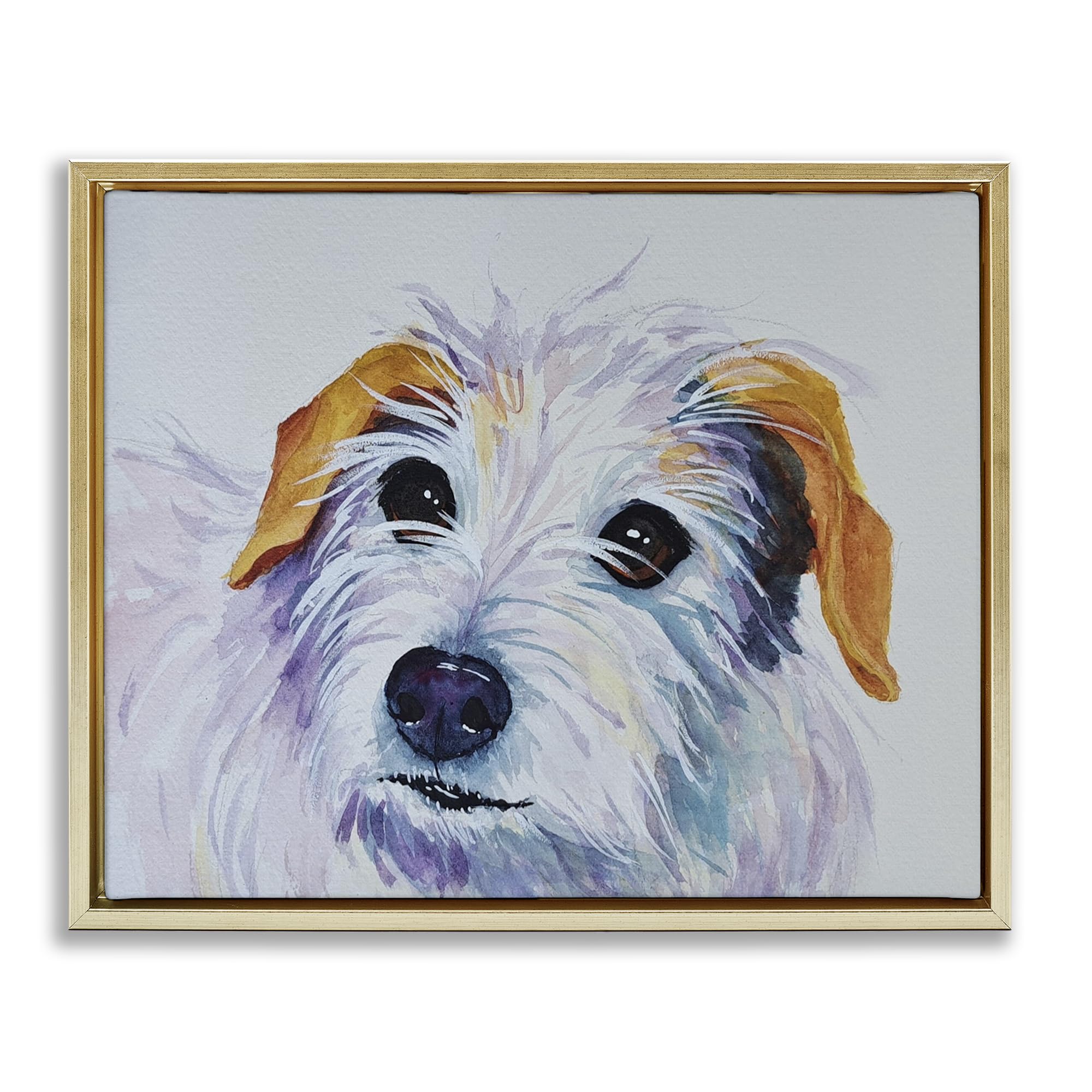 Stupell Industries White Terrier Dog Portrait Gold Framed Floater Canvas Wall Art, design by Tatiana Roberts, 25 x 31