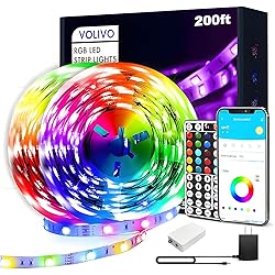 VOLIVO LED Strip Lights for Bedroom 200ft, Smart Bluetooth RGB Light Strips with App Control & Music Sync, Color Changing LED Lights for Room, Home, Party Decor