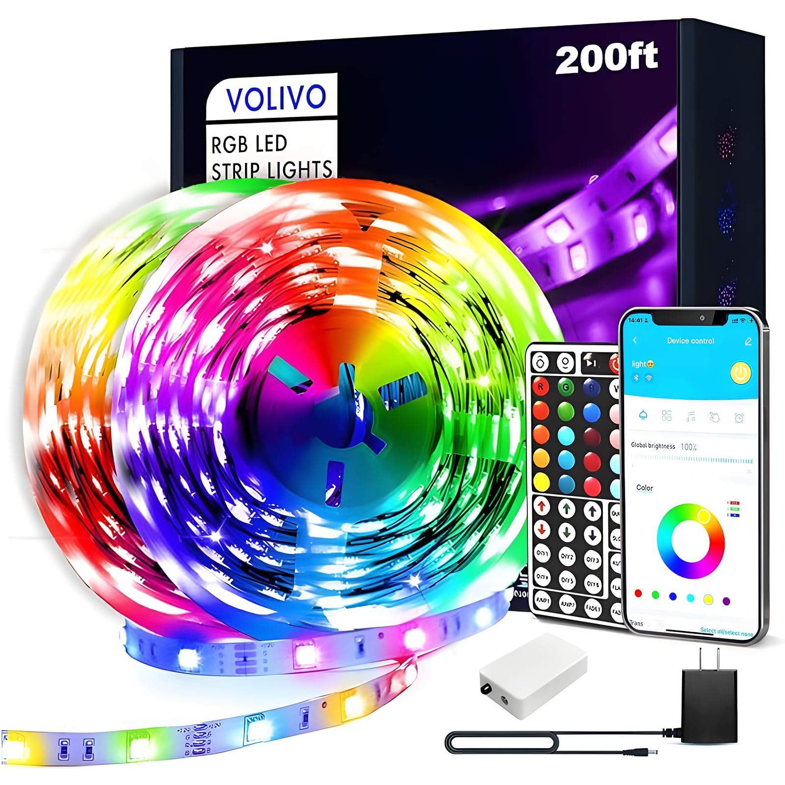 - VOLIVO LED Strip Lights for Bedroom 200ft, Smart Bluetooth RGB Light Strips with App Control & Music Sync, Color Changing LED Lights for Room, Home, Party Decor