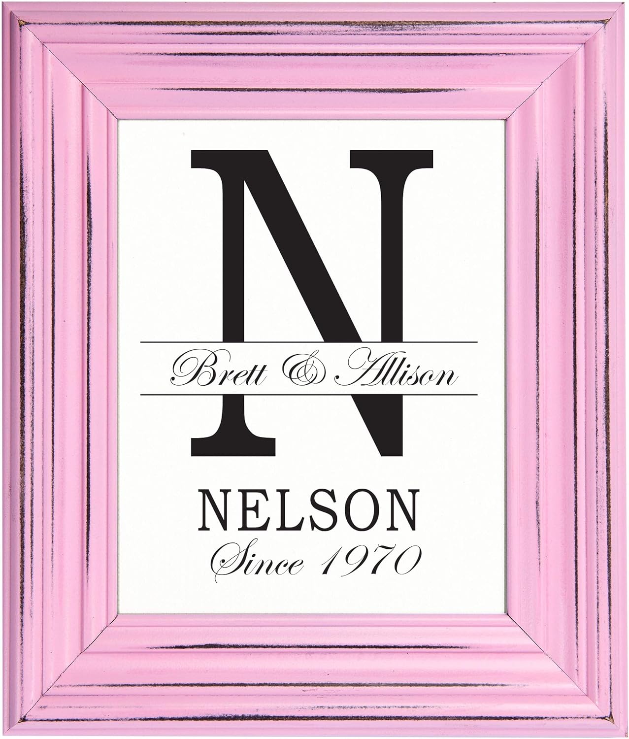 LifeSong Milestones Personalized Wall Hanging Family Monogram Photo Frame “N” - Established Date Family Name Signs for Home Decor-Family Initial Wall Decoration for Living Room Kitchen 15”x18” (Pink)