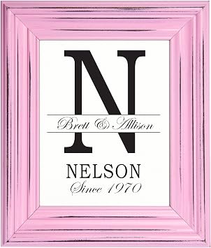 LifeSong Milestones Personalized Wall Hanging Family Monogram Photo Frame N - Established Date Family Name Signs for Home Decor-Family Initial Wall Decoration for Living Room Kitchen 15x18 Pink