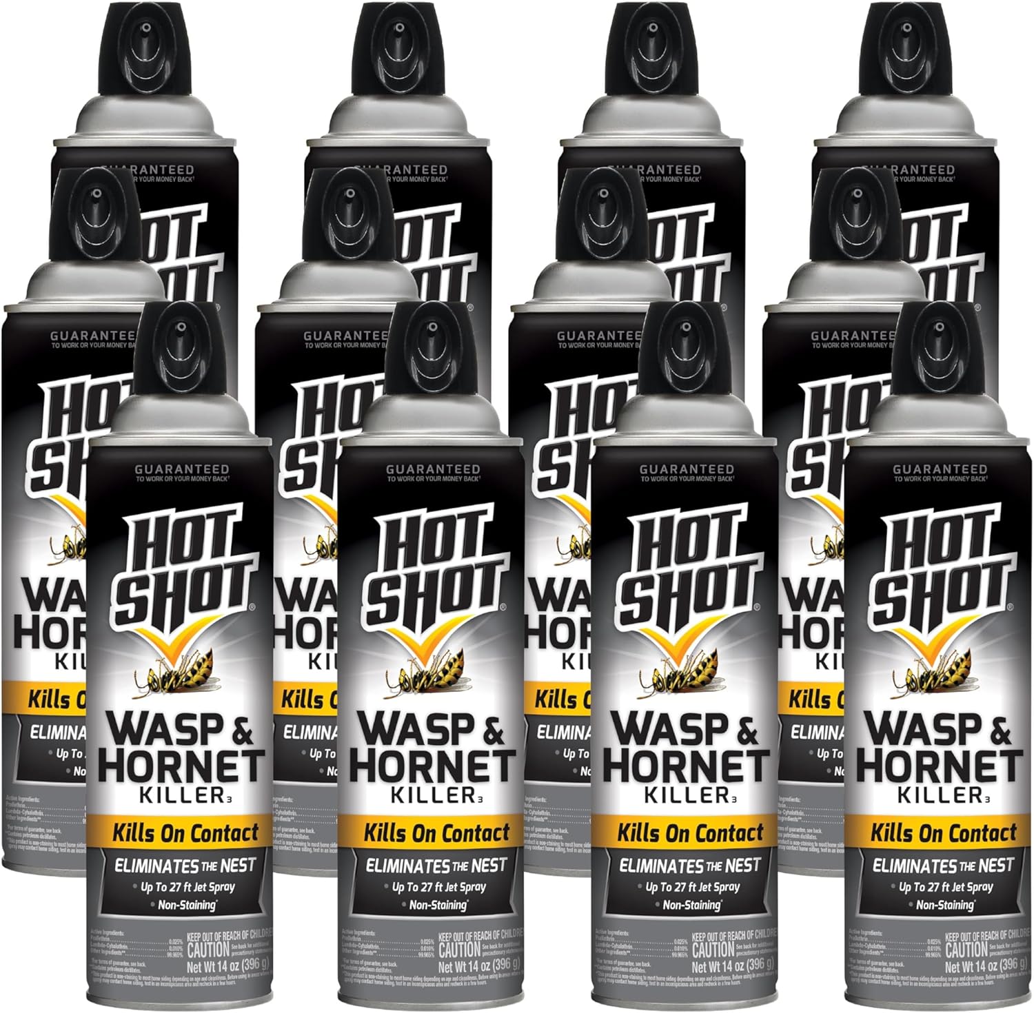 Hot Shot Wasp And Hornet Killer 17.5 Ounces, Bonus Size, Up to 27-Foot Jet Spray, 12 Pack, Black