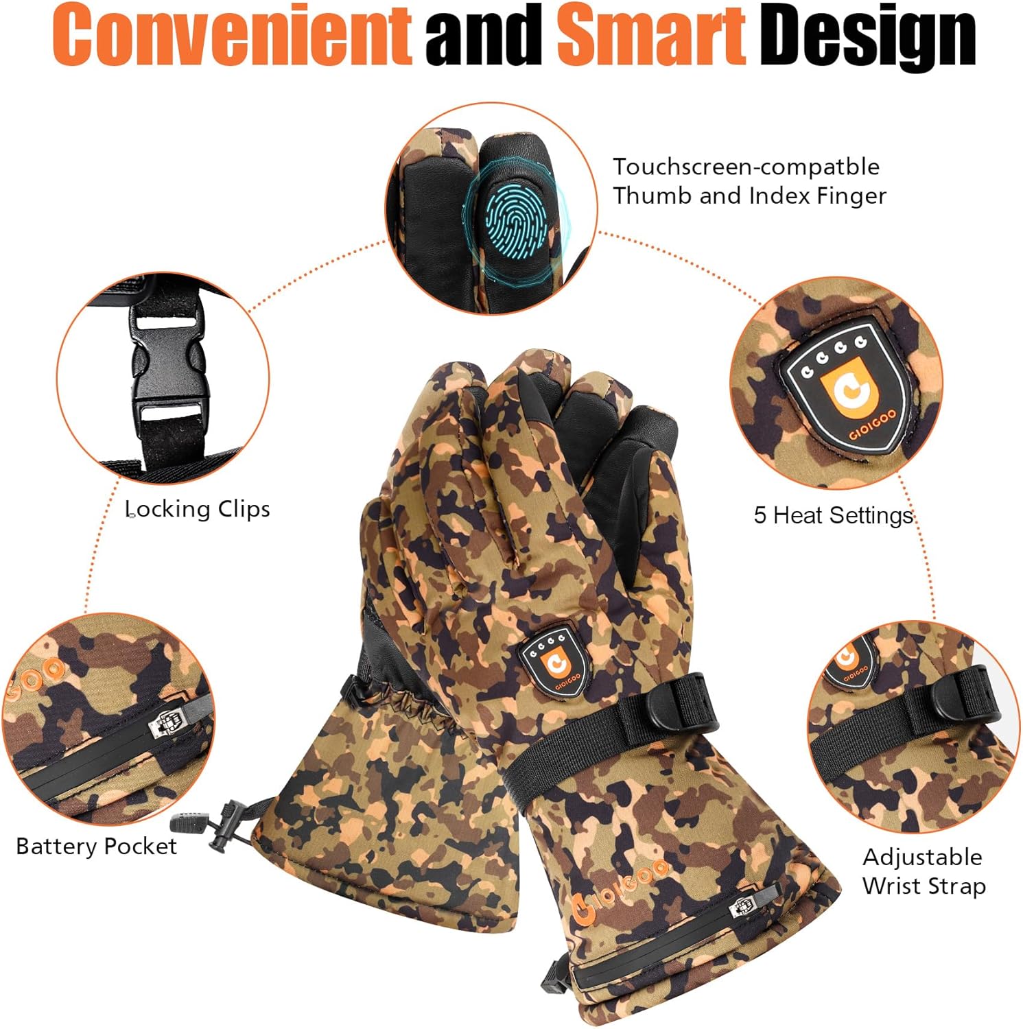 Heated Gloves for Men Women 7.4V 3200MAH Hunting Gloves Rechargeable Waterproof Electric Winter Thermal Glove - Image 5