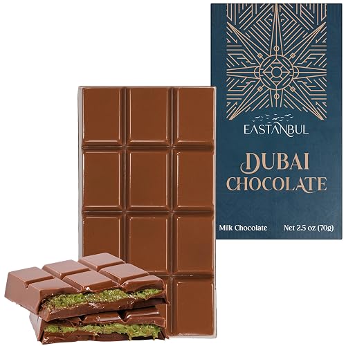 Eastanbul Dubai Chocolate Bar Pistachio, 2.5oz Mini Treat, Premium Pistachio Dubai Chocolate Bar, Viral Candy with Shredded Phyllo Dough, Knafeh, Gift Box