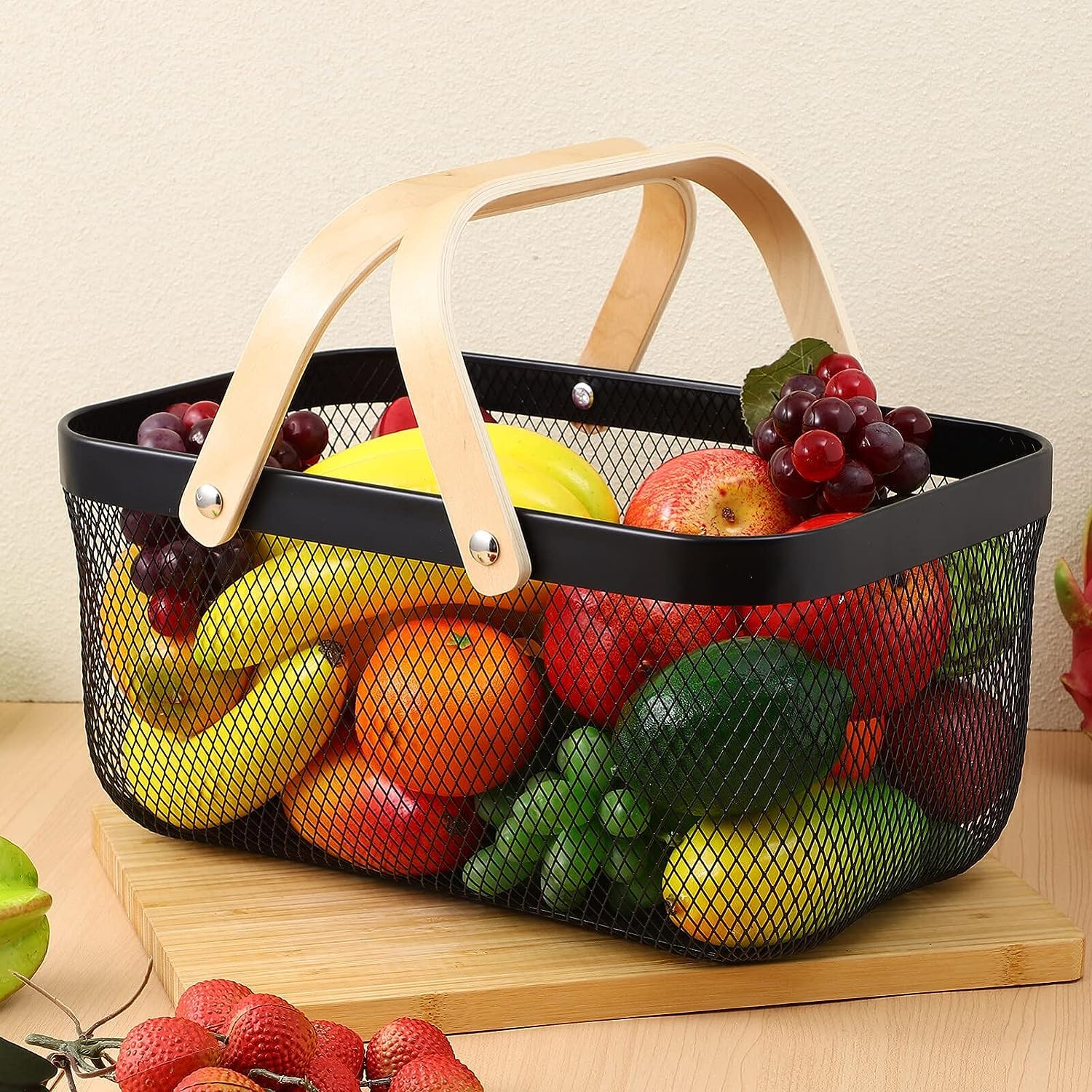 Scizor Metal Mesh Steel Basket with Handle - Delicate and Durable Garden Baskets for Gathering Vegetables,Practical Fruit Basket Garden Harvest Basket Suitable for Bathroom,Cabinet,Kitchen(Black)