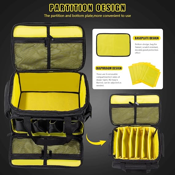DJ Cable File Bag DJ Cable Organizer Bag Gig Bag with 6 Detachable Dividers for Cords, DJ Gear,Sound Instrument and Accessories (12.2x8x7 Inch)
