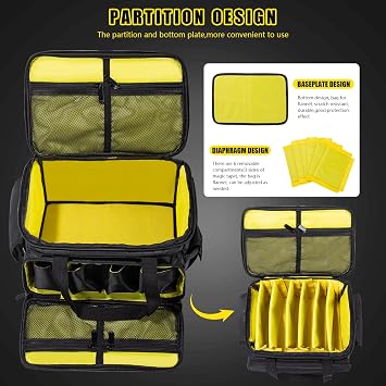 DJ Cable File Bag DJ Cable Organizer Bag Gig Bag with 6 Detachable Dividers for Cords, DJ Gear,Sound Instrument and Accessories (12.2x8x7 Inch)