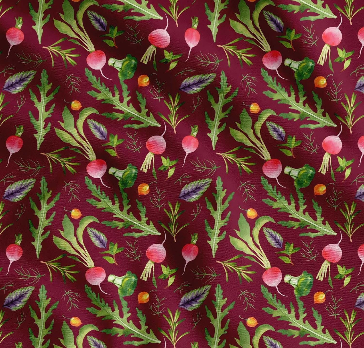 Soimoi Valvet Red Fabric - by The Yard - 58 Inch Wide - Leaves, Turnip & Broccoli Vegetable Harvest Material - Fresh and Nutrient-Rich Patterns for Kitchen Decor Printed Fabric