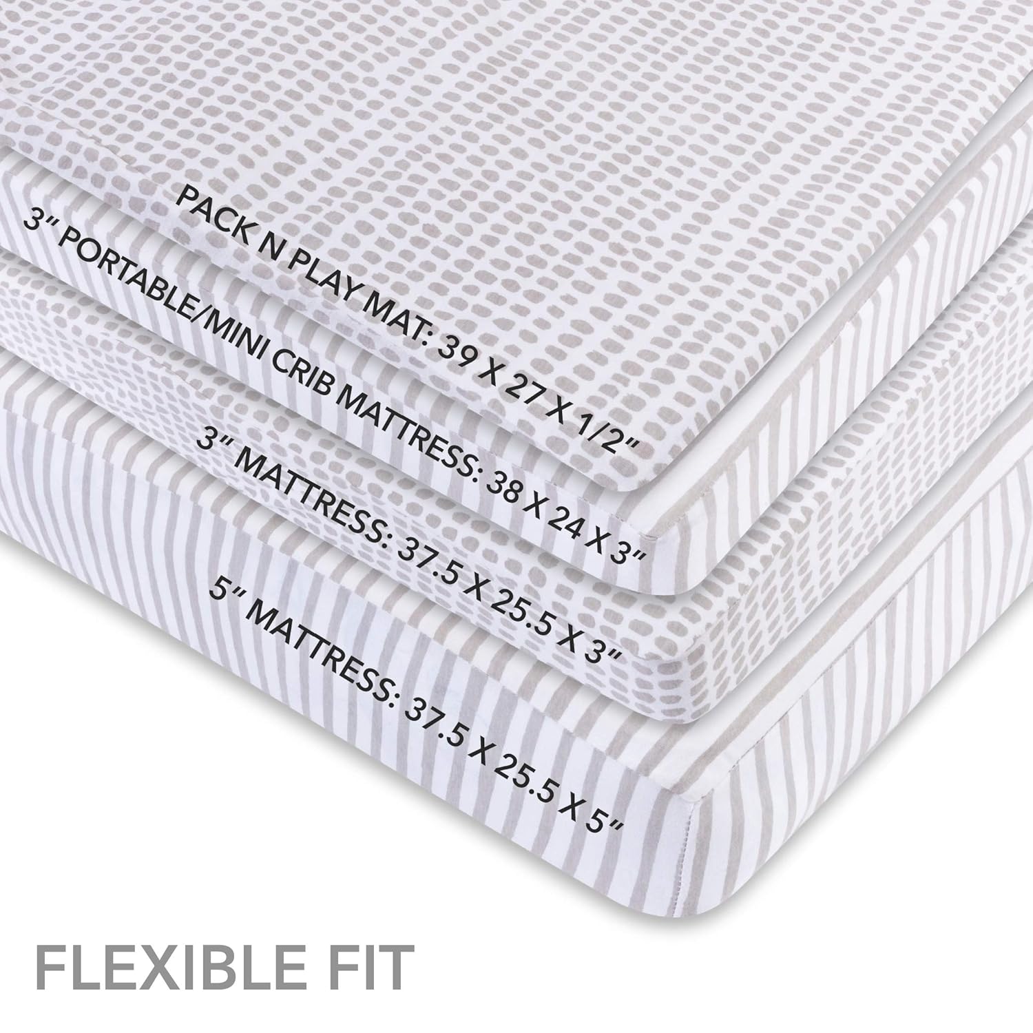 Ely’s & Co. Waterproof Pack and Play/Mini Crib Sheets – All-in-One Mattress Protector and Fitted Playard Sheets – Jersey Cotton – Grey Splash & Stripes, Gender Neutral Nursery Bedding – 2-Pack