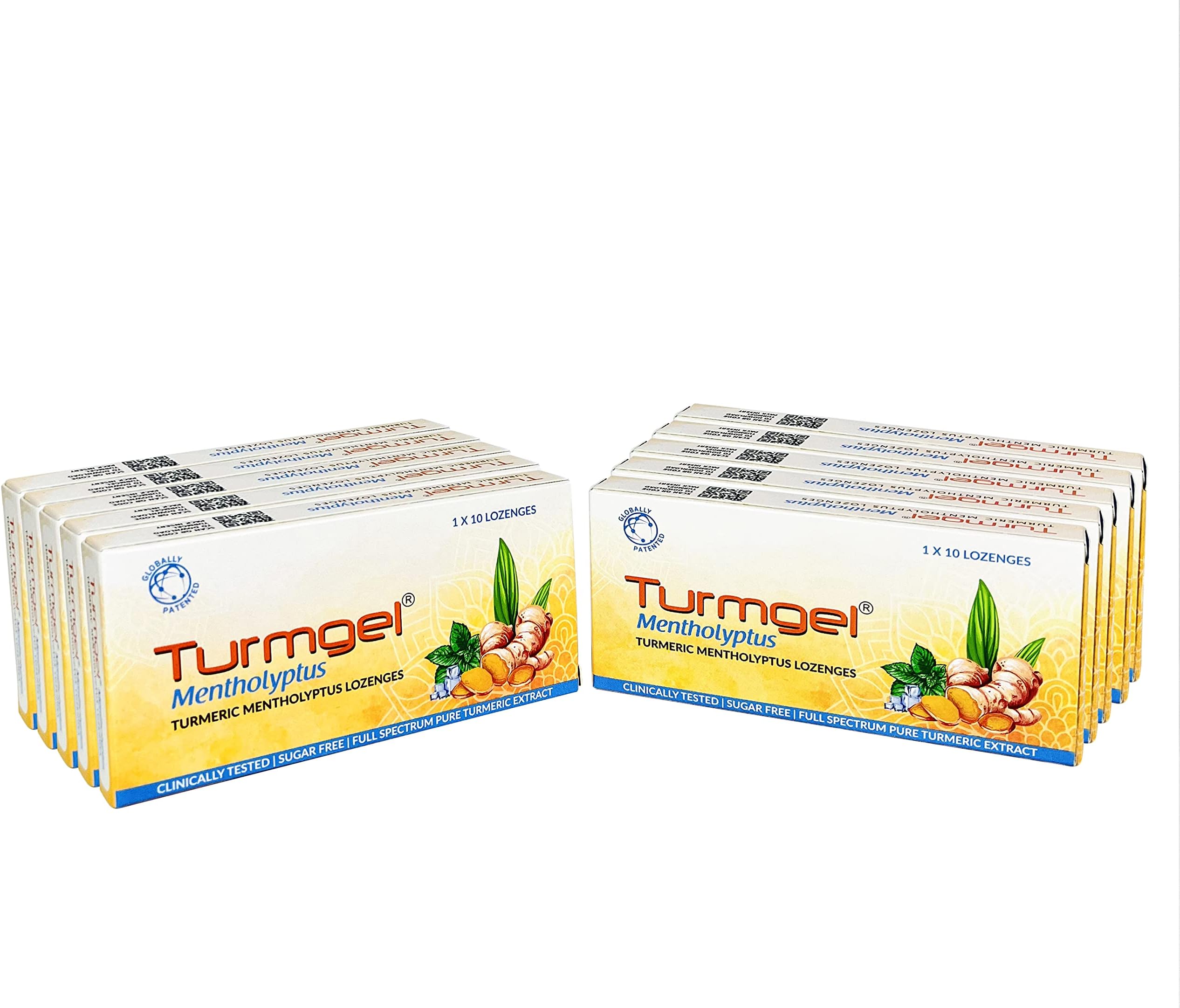 Mentholyptus Turmeric Lozenges| Maintains Oral Hygiene & Relief from Cough, Cold & Sore Throat| Pack of 10 (100 Lozenges) Sharpens Immunity| Sugar-Free| Available in Pack of 1, 3, 10 & 18
