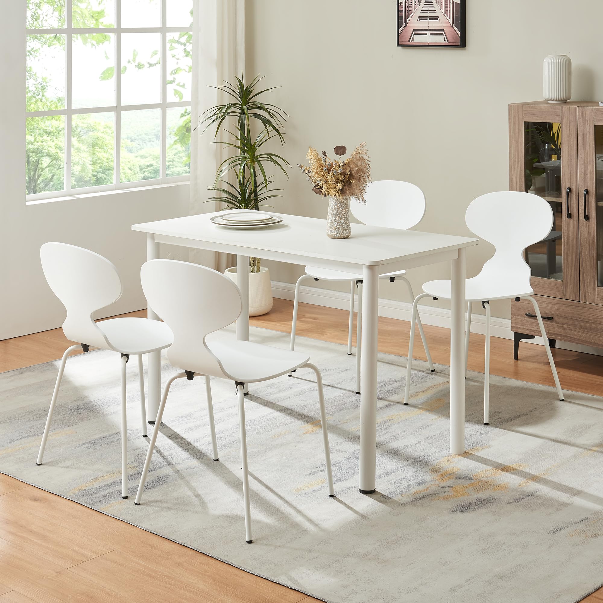 [en.casa] Esszimmerstühle 4er Set Kil Stühle für Esszimmer 80 x 47 x 48 cm Essstühle Küchenstühle Stapelstuhl Holz Metallbeine Weiß