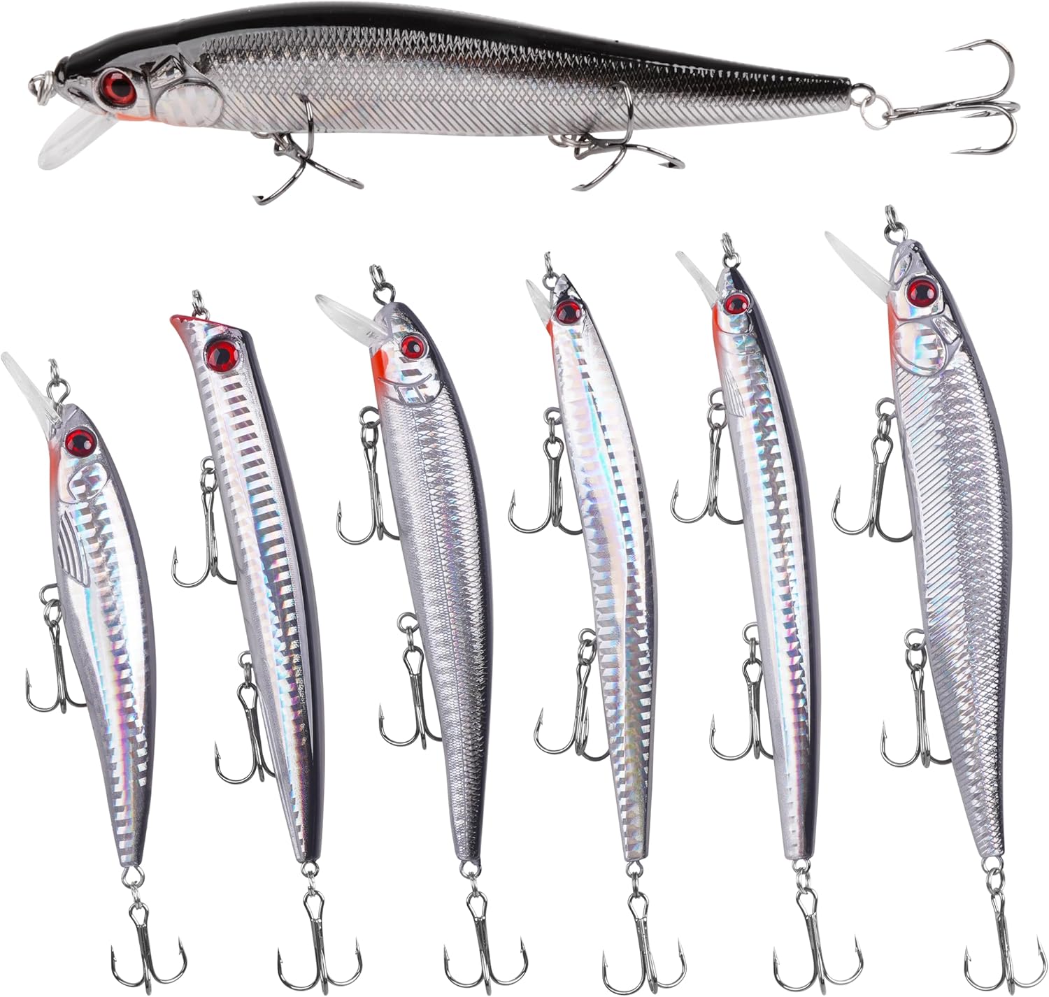 Saltwater Fishing Lures Kit, 6/12pcs Striped Bass Lures Surf Fishing Minnow Lures Deep Diving Jerkbait Popper Plugs Crankbait Fishing Tackle