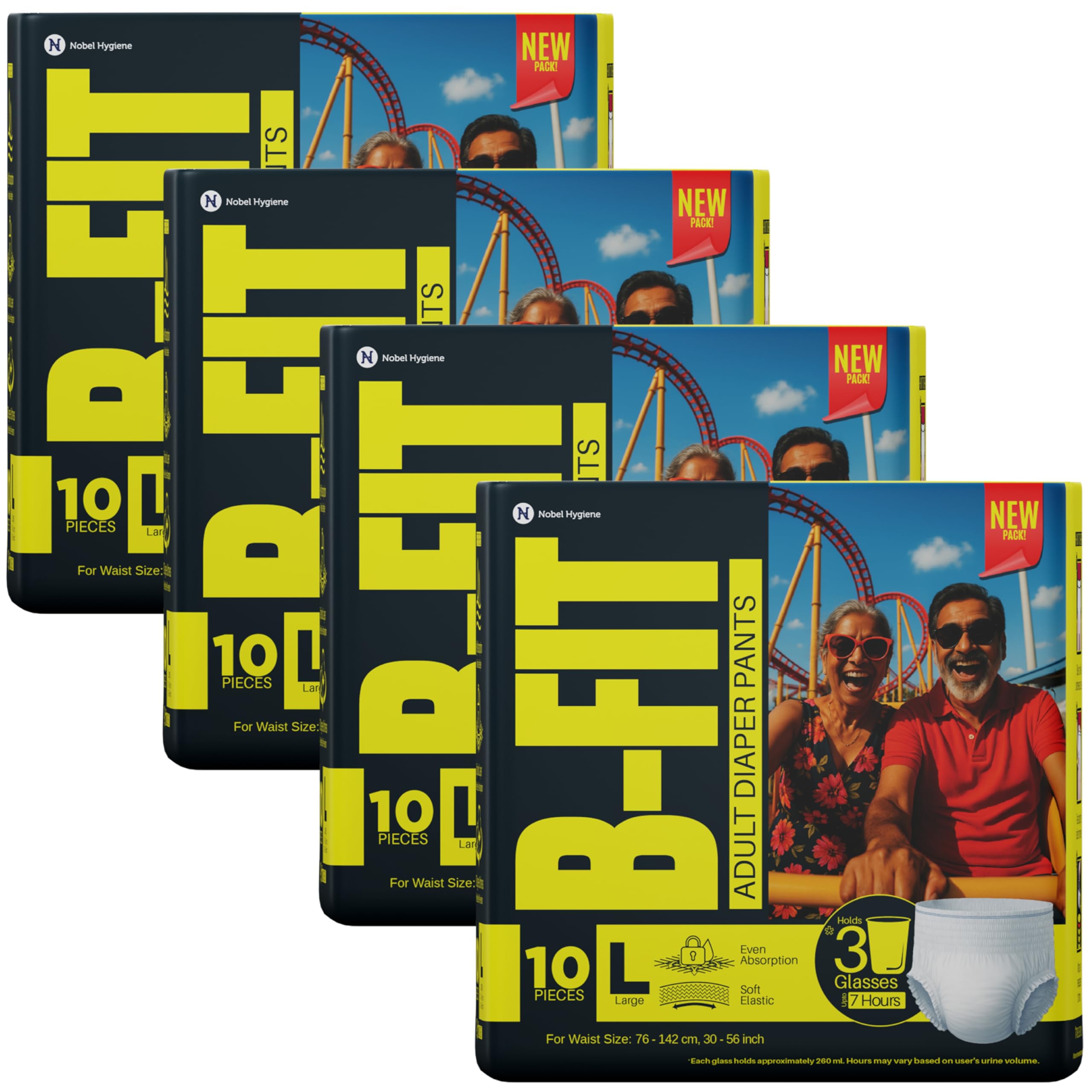 B-Fit Regular Adult Diaper L Size Pants | 40 Count (Large) | Waist 30-56 inch | Unisex | Leakproof | Even Absorption | Long Protection hours | Brief-Like Fit & Soft Elastic Waist