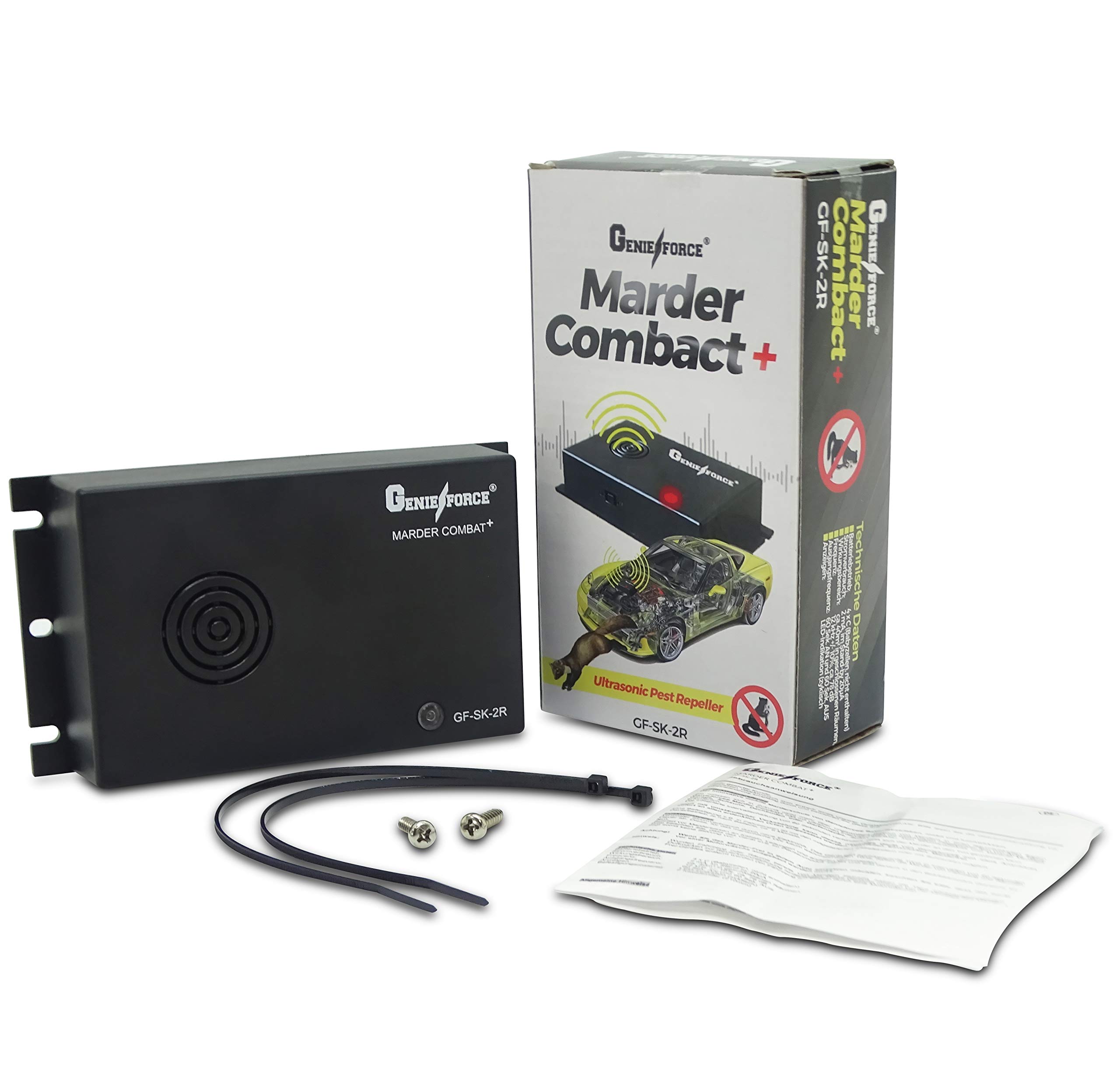 Genieforce® GF-SK-2R odstraszacz kun, zasilany bateriami, ultradźwiękowy odstraszacz kun, mobilna ochrona samochodu, domu, ogrodu, na strych; GF-SK-2R