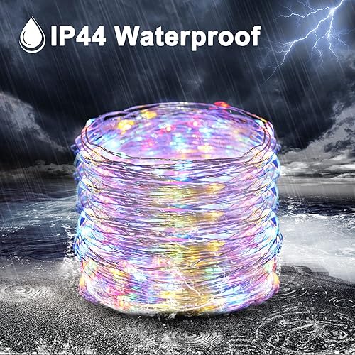 Miniatura 7 de JMEXSUSS Paquete de 2 luces solares de Navidad impermeables para exteriores, 33 pies, 100 luces LED solares de 8 modos de alambre de cobre