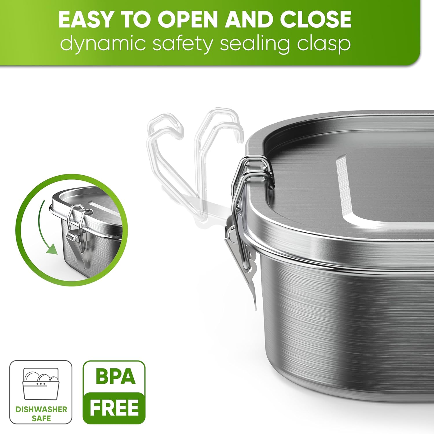 Blockhütte Stainless Steel Lunch Box for Adults I 47oz I Bento Box 3 Compartments with free Sealing, Leak-Proof Container, Metal Lunchbox for Travel, Work, Eco-Friendly Meal Storage Solution - Image 5