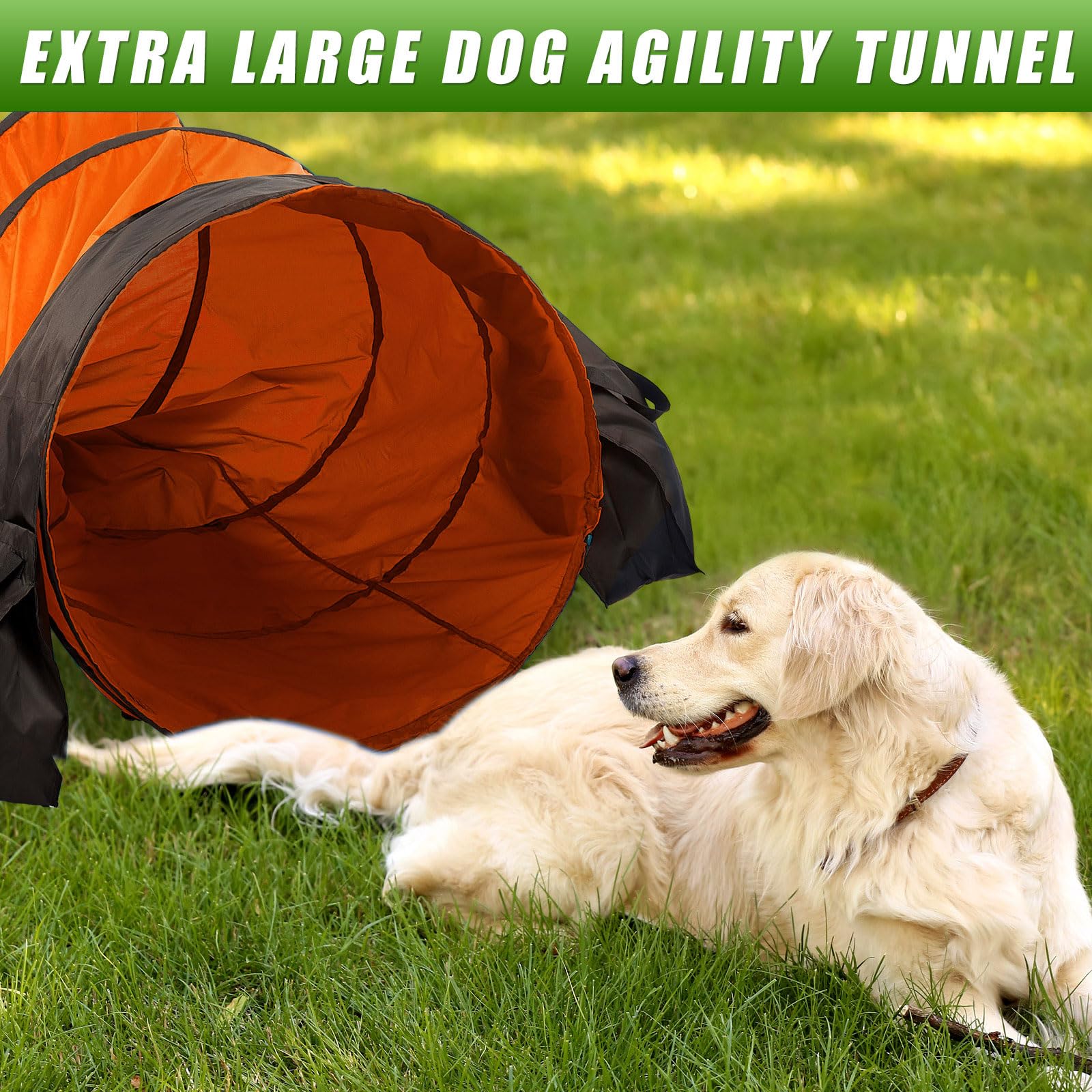 28 in 10 Foot Orange Extra Large Dog Agility Tunnel with Sandbags Dogs Agility Training Equipment Tunnel with 3 Pack Sandbags Carry Bag and 4 Ground Spikes for All Medium and Large Dogs - image 4