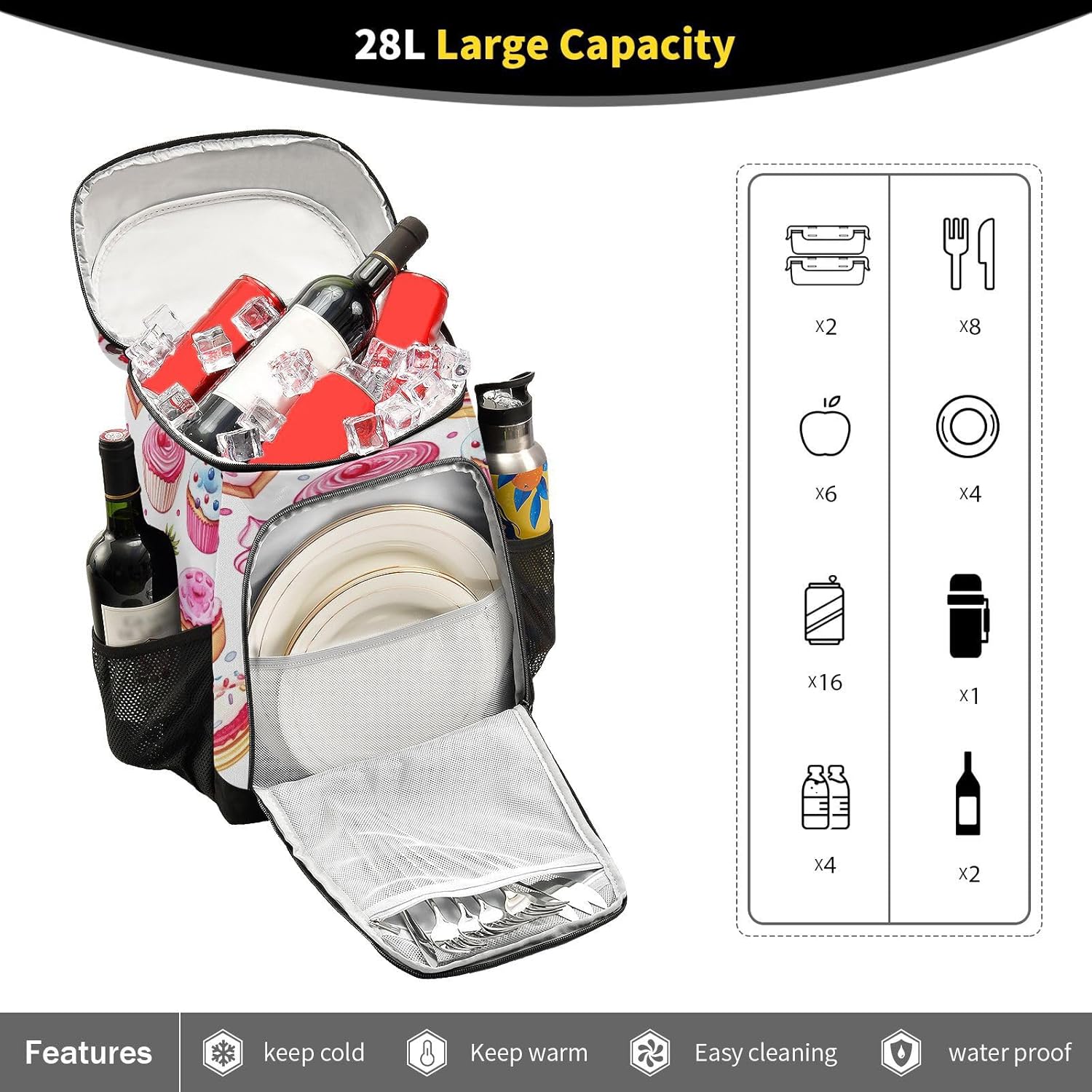Pink Donuts Cooler Backpack 36 Cans Leakproof Waterproof Backpack Cooler Bag Beach Accessories Travel Camping Fishing Backpack for Women Men