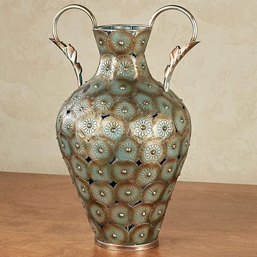 Touch of Class Emerson - Jarrón de mesa, metal, bronce, plata, turquesa, motivos florales, decoración de medallón floral para dormitorio, baño, sala disponible en Yaxa Venezuela