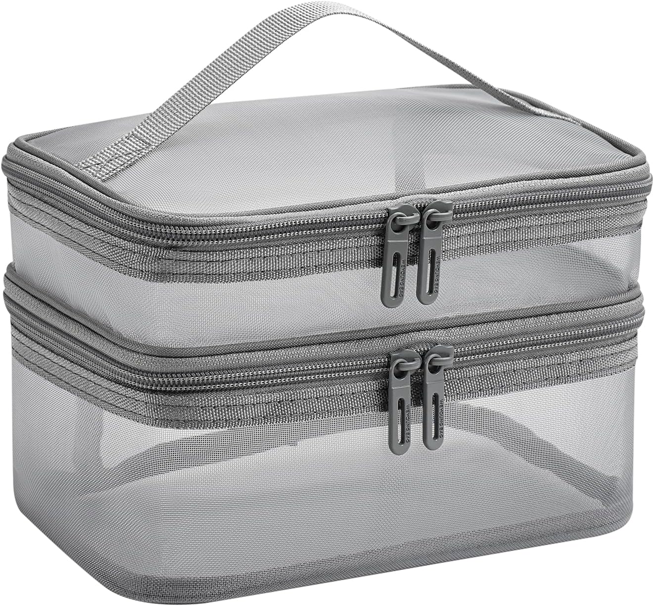 Mesh Makeup Bag,Cosmetic Bag,Small Travel Kit Storage Pouch Clear Portable Toiletry Bags Set for Women Girl Double Layer Storage Organizer (Grey)