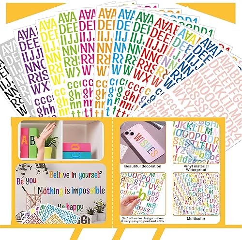 Miniatura 2 de 16 hojas de calcomanías de letras, calcomanías del alfabeto 2016, letras autoadhesivas de vinilo de 1 pulgada, calcomanías de alfabetos negros ABC,