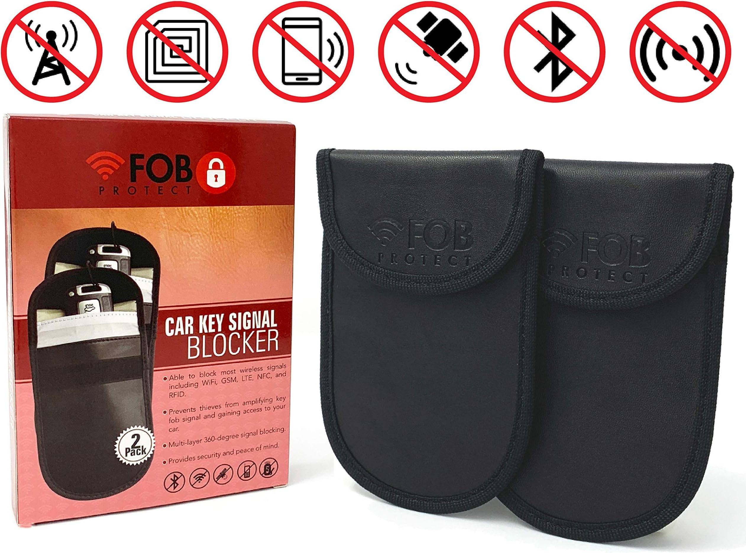 Faraday Bag - 2-Pack Premium Leather Car Key Case Blocker WiFi, Cell Phone, RFID Wireless Signals - Multi-Layer 360-degree Signal Blocking Provides Security and Peace of Mind