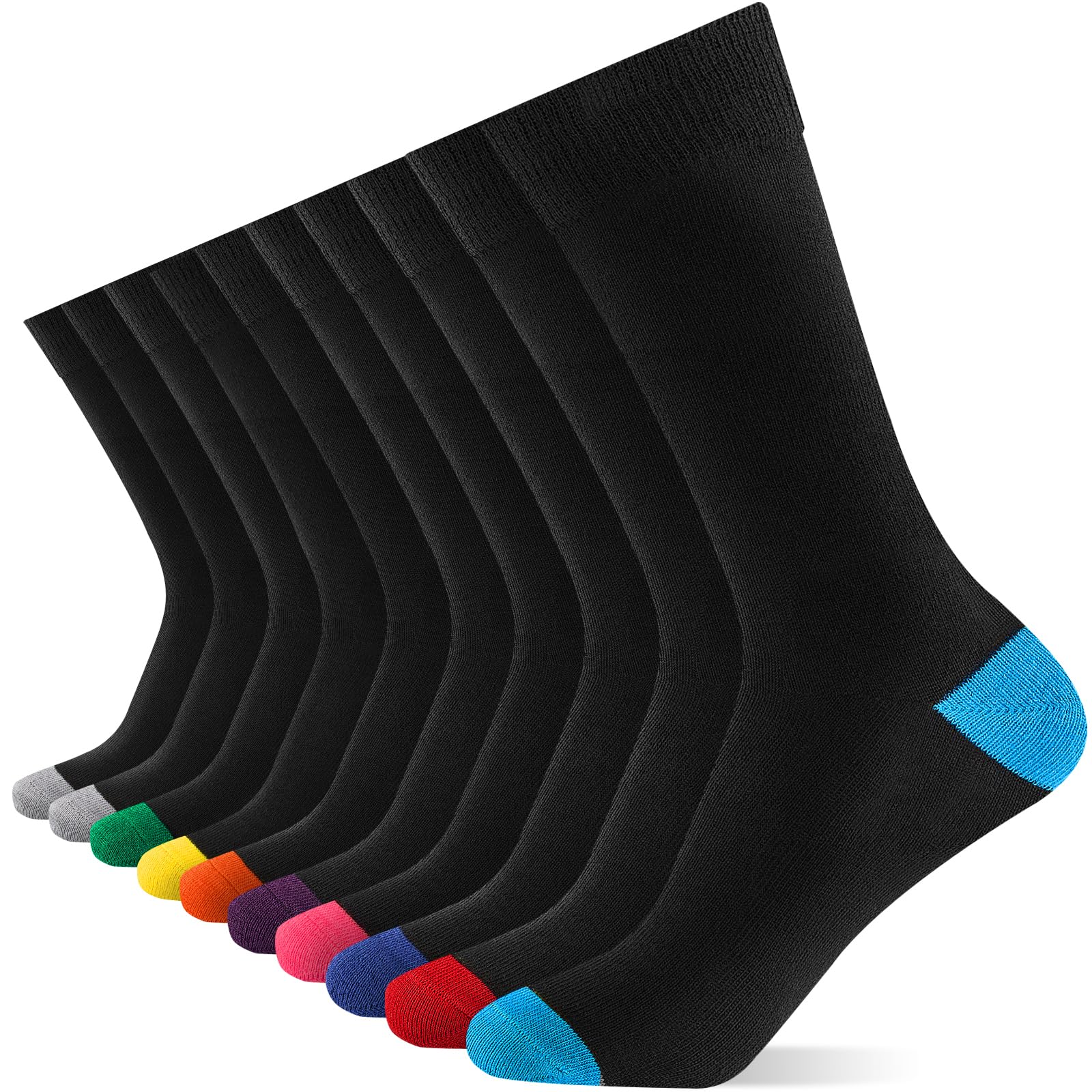 6/10 Pairs Mens Black Socks, Breathable Causal Cotton Socks Men Multipack, Soft Smart Dress Sock with Reinforced Heel & Toe, Suitable for Work and Daily Wear