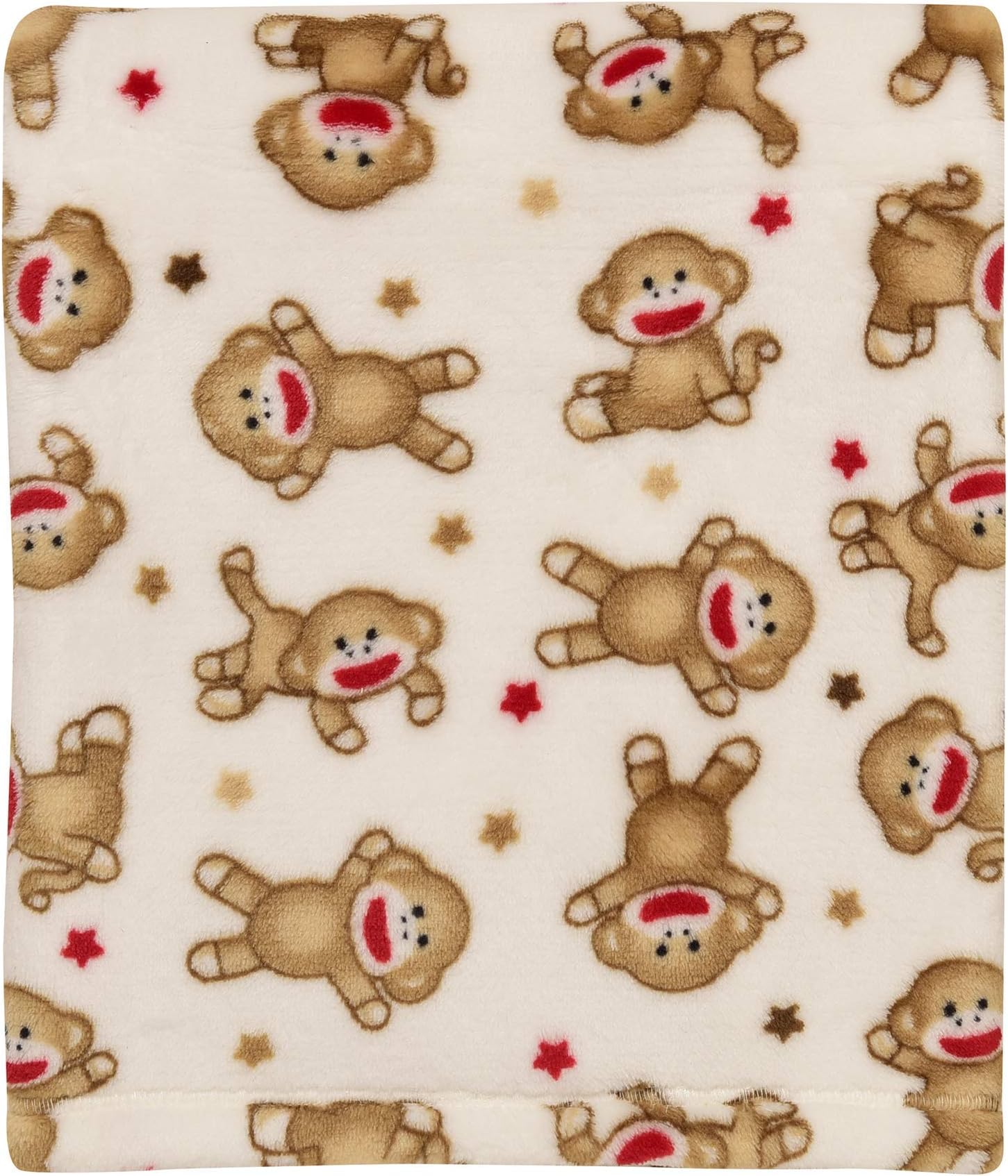 Super Soft Sock Monkey Printed Ivory Blanket, Stars