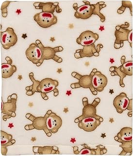 Baby Starters Super Soft Sock Monkey Baby Blanket for Newborns and New Moms (Ivory and Red, 30"x40")