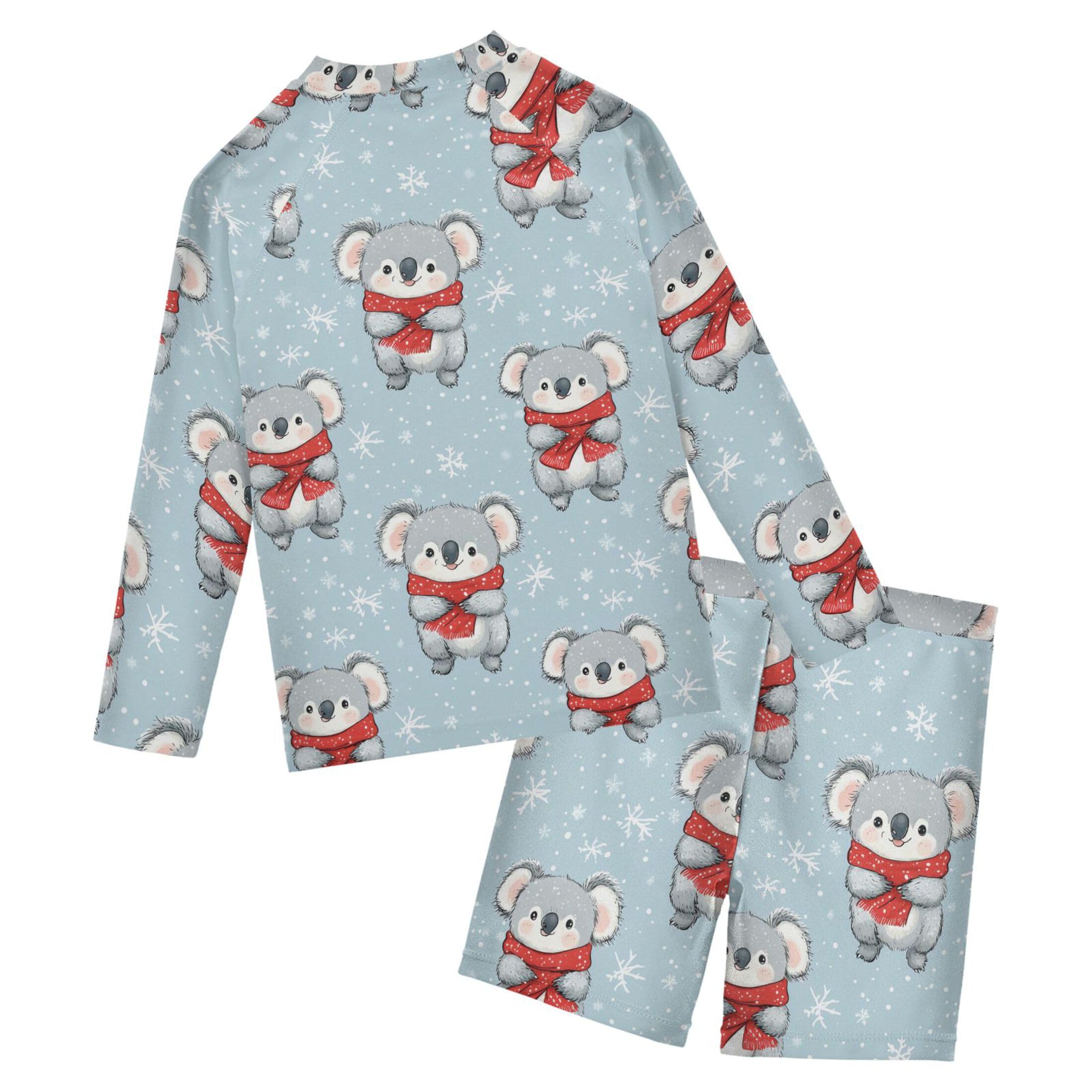Cute Koala Christmas Red Scarf Toddlers and Baby Boys' Swimsuit Trunk and Rashguard Set B0404157