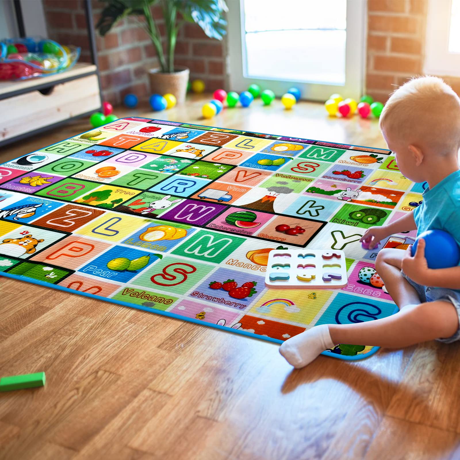 Tapis de Jeu pour bébé Grand Tapis de Jeu pour Le Sol Animaux de la Ferme Tapis de Jeu Pliable et imperméable pour Les Tout-Petits Tapis à Ramper pour Les bébés de 6 à 12 Mois 180 * 120cm