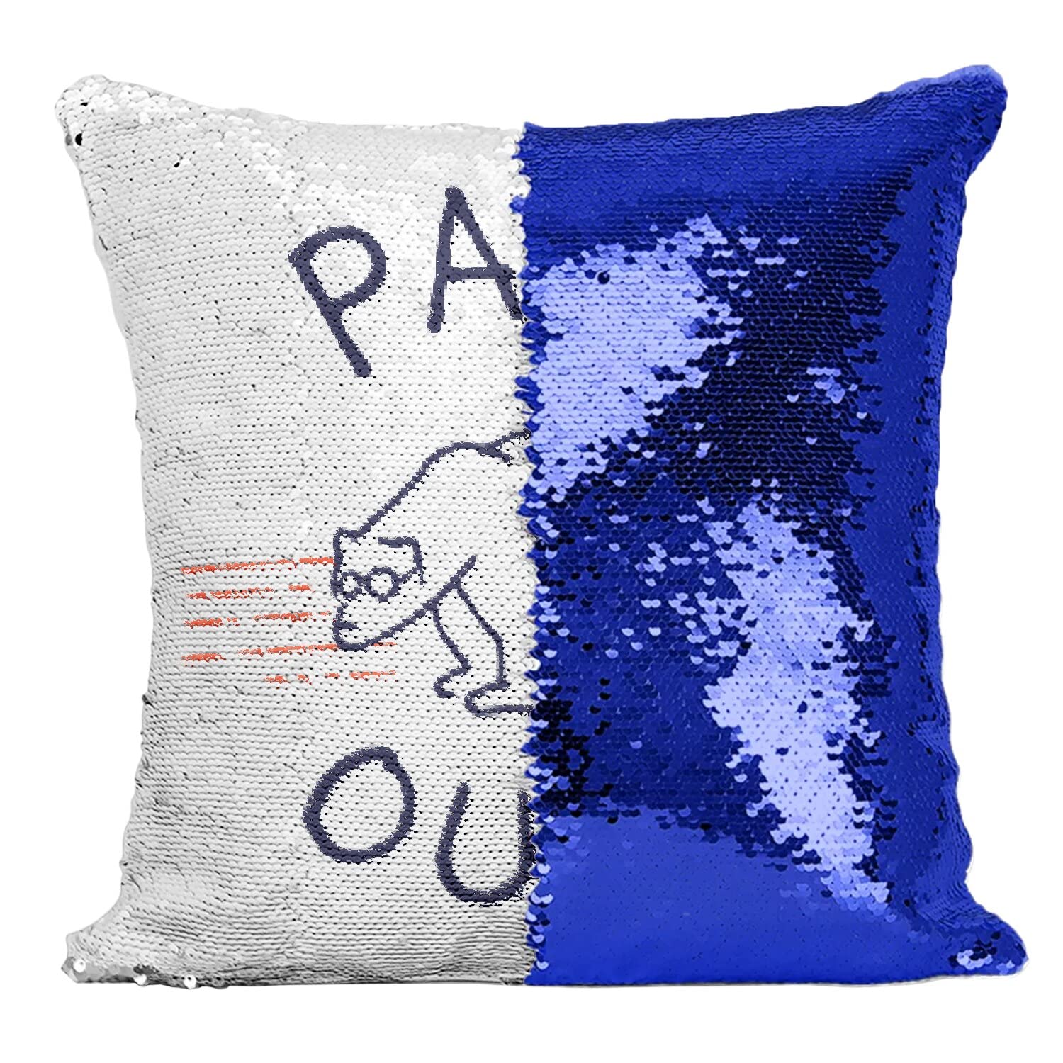 Coussin sequin bleu Papy Ours en polaire pour déco de salon