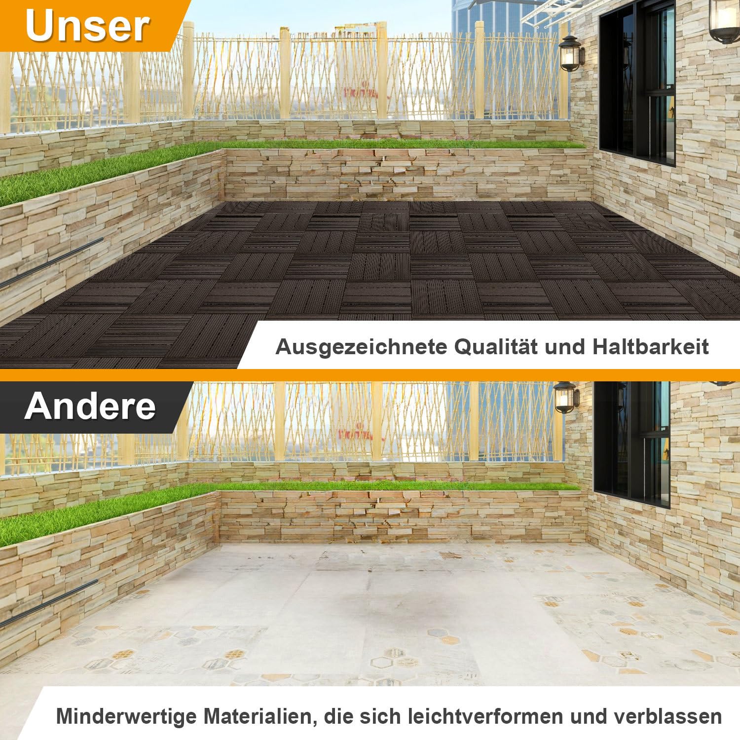 WPC Piastrelle per Terrazze 30x30 cm in caffè, 11 Pezzi (1 m²) con Sistema a Clic, Impermeabili per Balconi e Terrazze, Facili da Posare