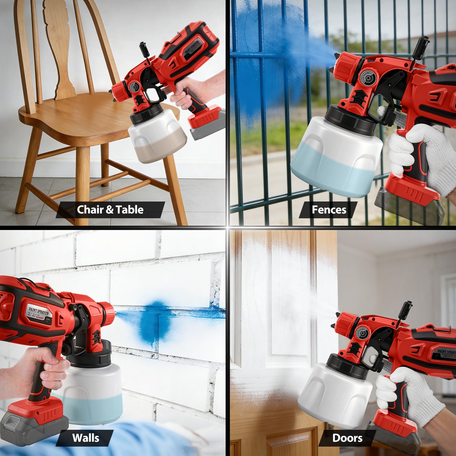 Pulverizador de Pintura a batería con LED para Milwaukee 18V (sin batería) | 200W, Sistema de Pintura Eléctrico, Depósito 1,4L, 3 Patrones, 5 Boquillas, Cepillo, Guantes, Gafas