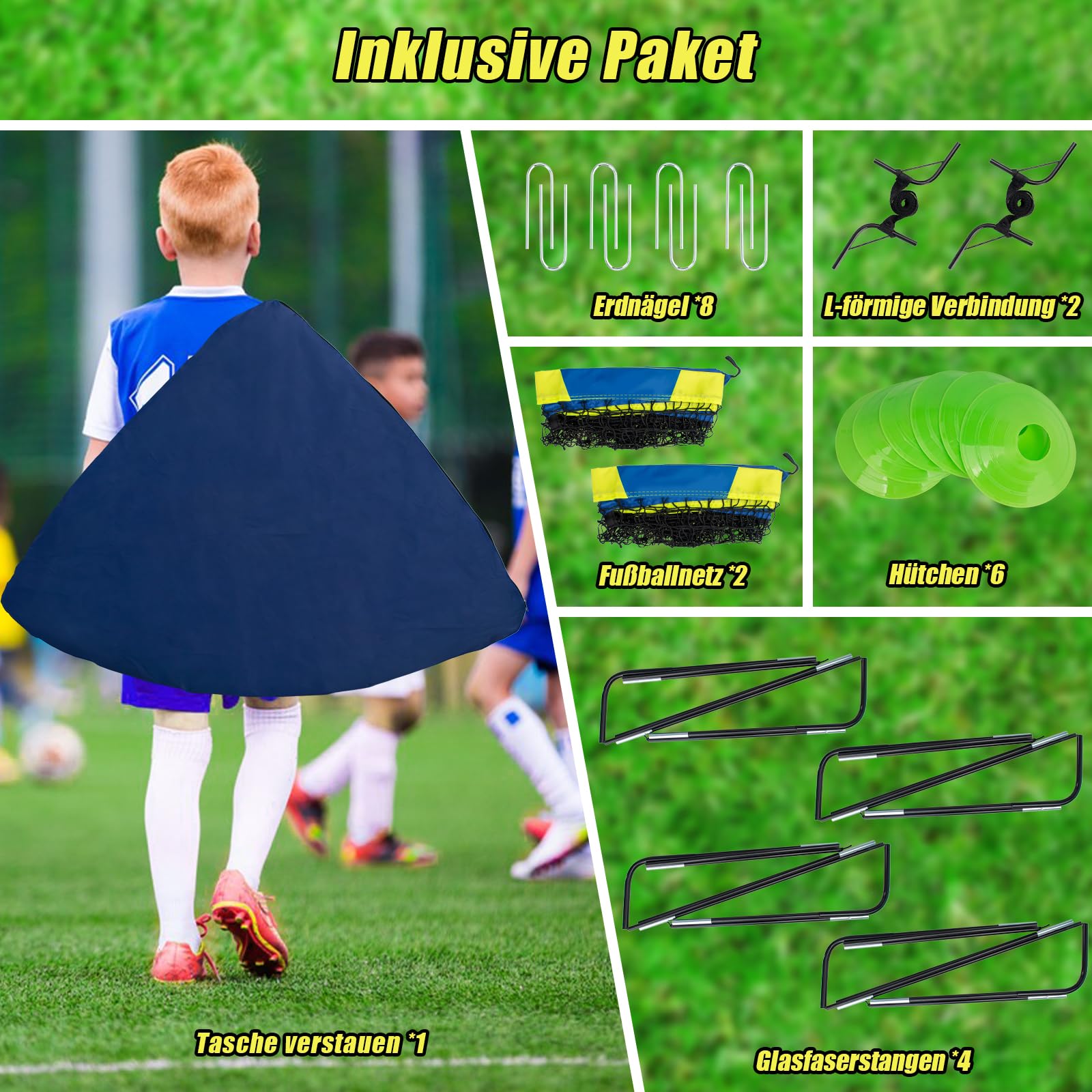 Buts de Football pour Jardin Enfants 90x74x74cm Cage de Foot Pop-Up Pliable Lot de 2 Exterieur Indoor/Outdoor