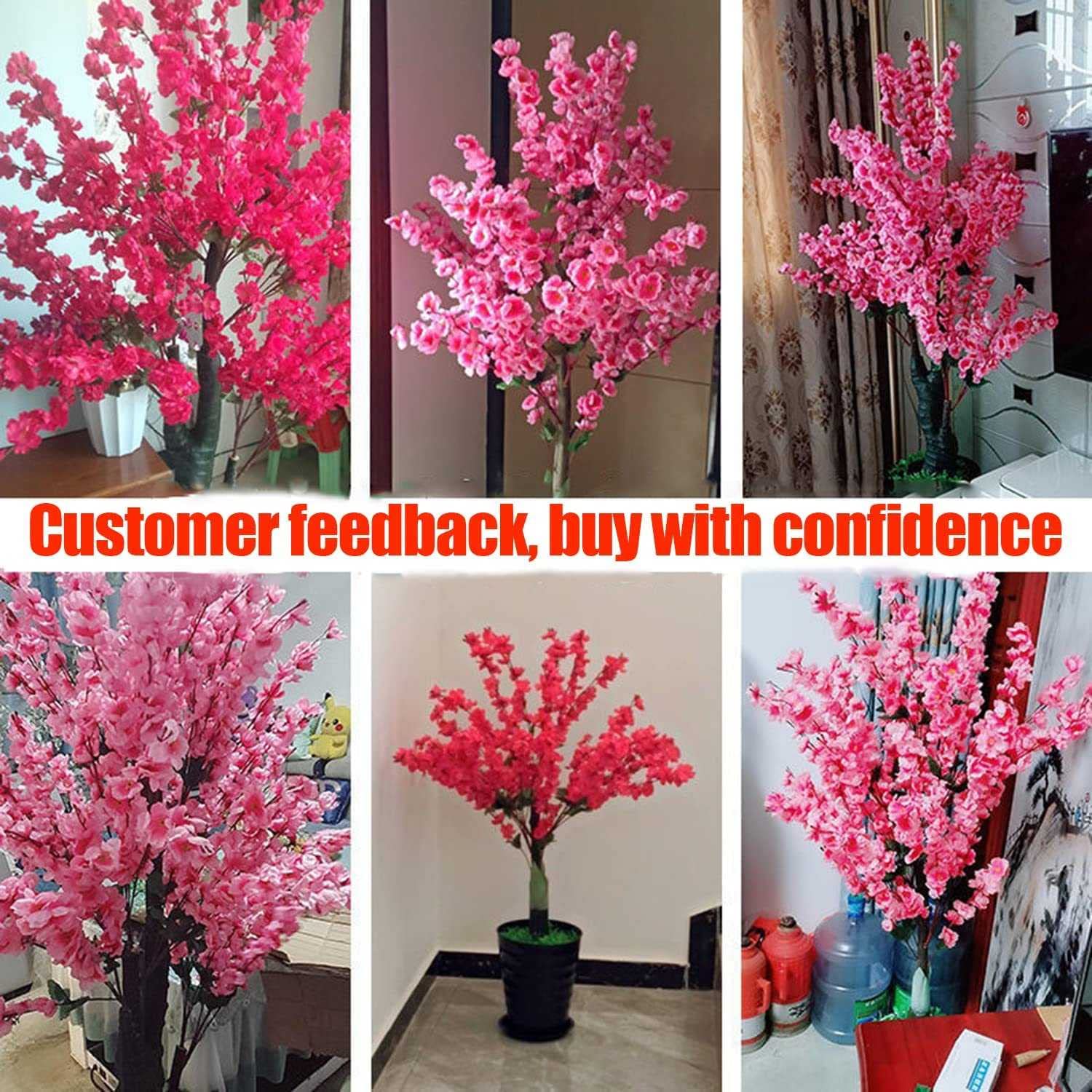 Árbol De Cerezo Artificial Decorativo – Ramas De Seda Roja Con Base, Ideal Para Bodas, Navidad Y Hogar