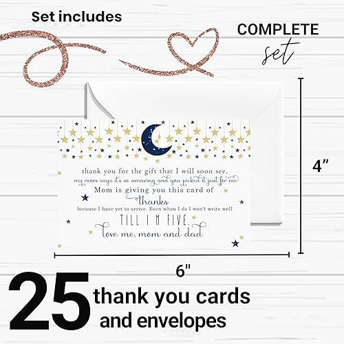 Miniatura 2 de Twinkle Little Star - Tarjetas de agradecimiento para baby shower con sobres (paquete de 25) mensaje preimpreso de bebés niños con espacio