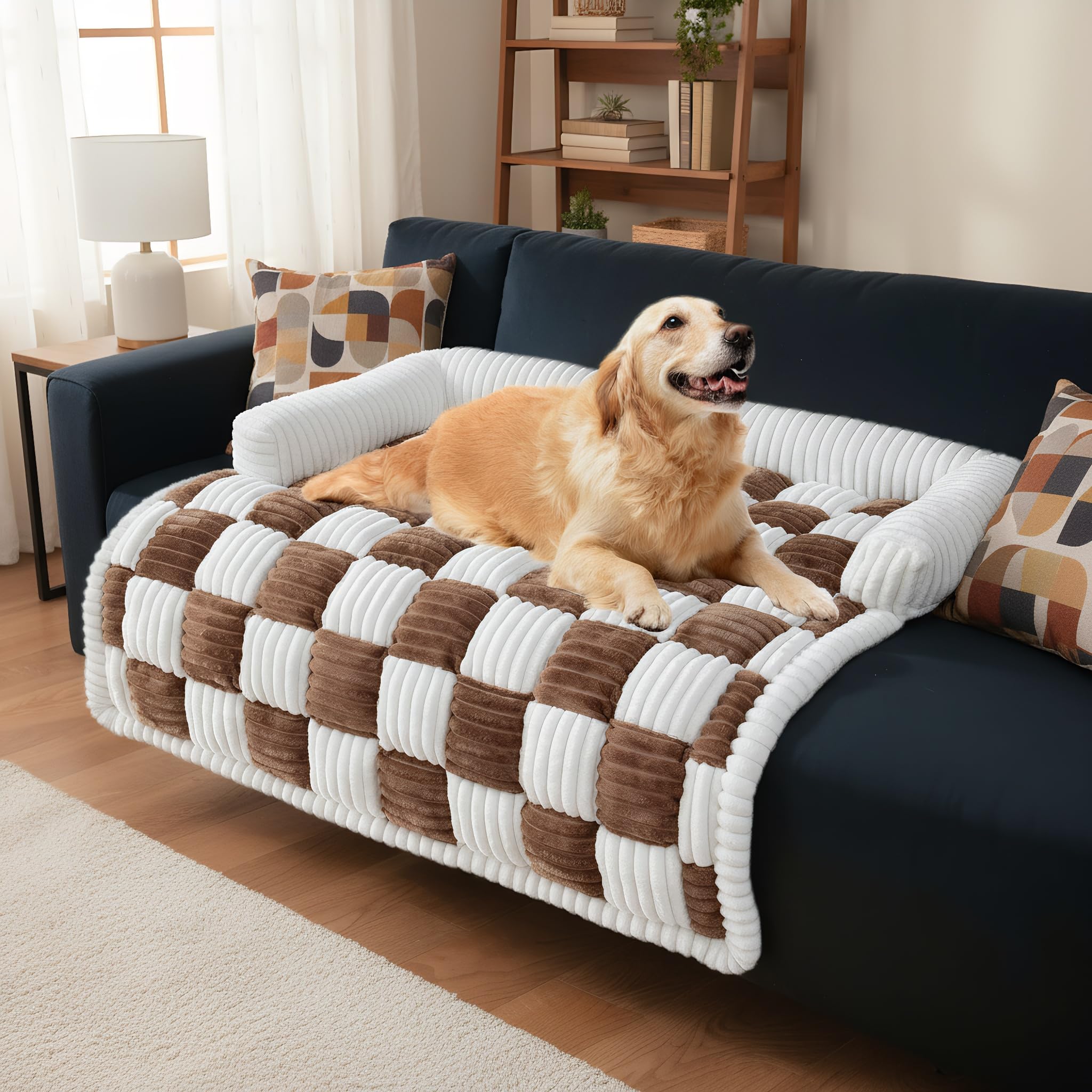 LiveGo Fundas de sofá para mascotas, protector de muebles lavable de felpa para perros y gatos, tapete antideslizante para sofá cama para perros, protector suave y duradero, acogedor y fácil de