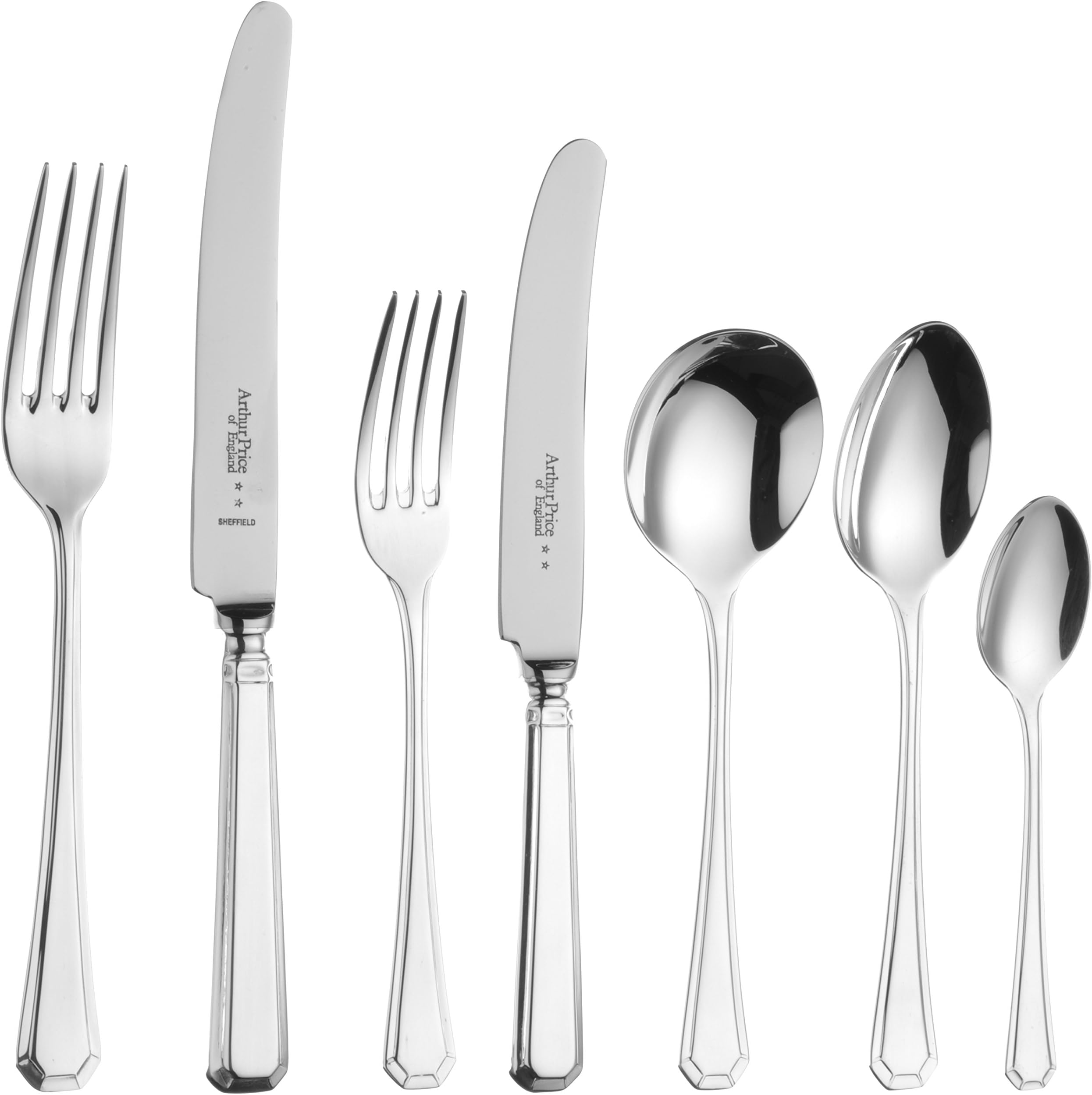 Arthur Price of England 25-Year Silver Plated 60 Piece Grecian Cutlery Set for 8 People in a Premium Wooden Canteen