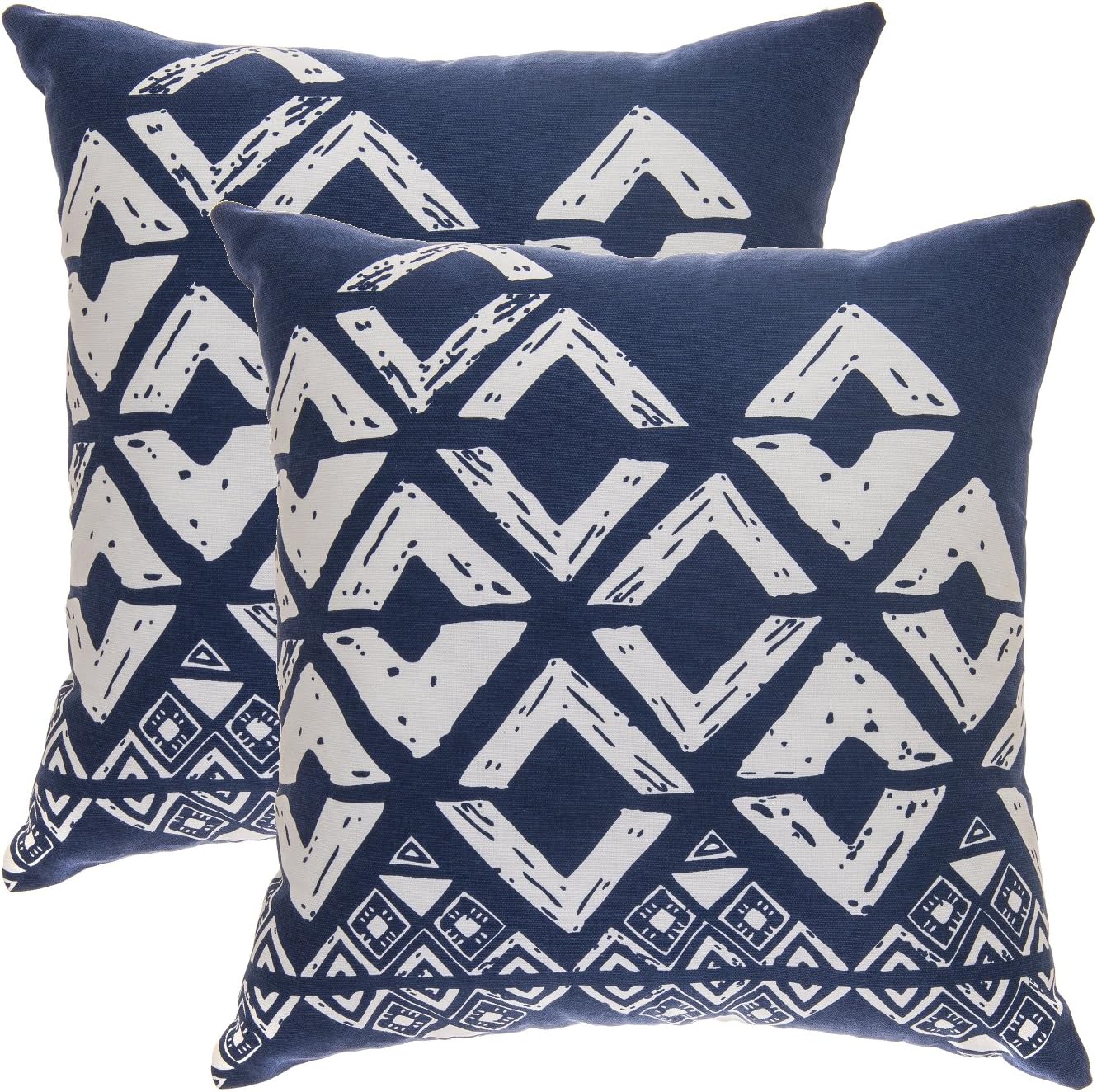TreeWool (Pack of 2 Decorative Throw Pillow Covers Geometric Squares Accent in 100% Cotton Canvas (20 x 20 Inches, Navy Blue)