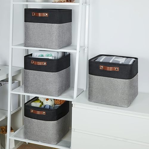 Miniatura 5 de Temary Cubos de almacenamiento de 12 pulgadas para organizar, cestas de almacenamiento plegables para estantes, juego de 4 cubos de almacenamiento