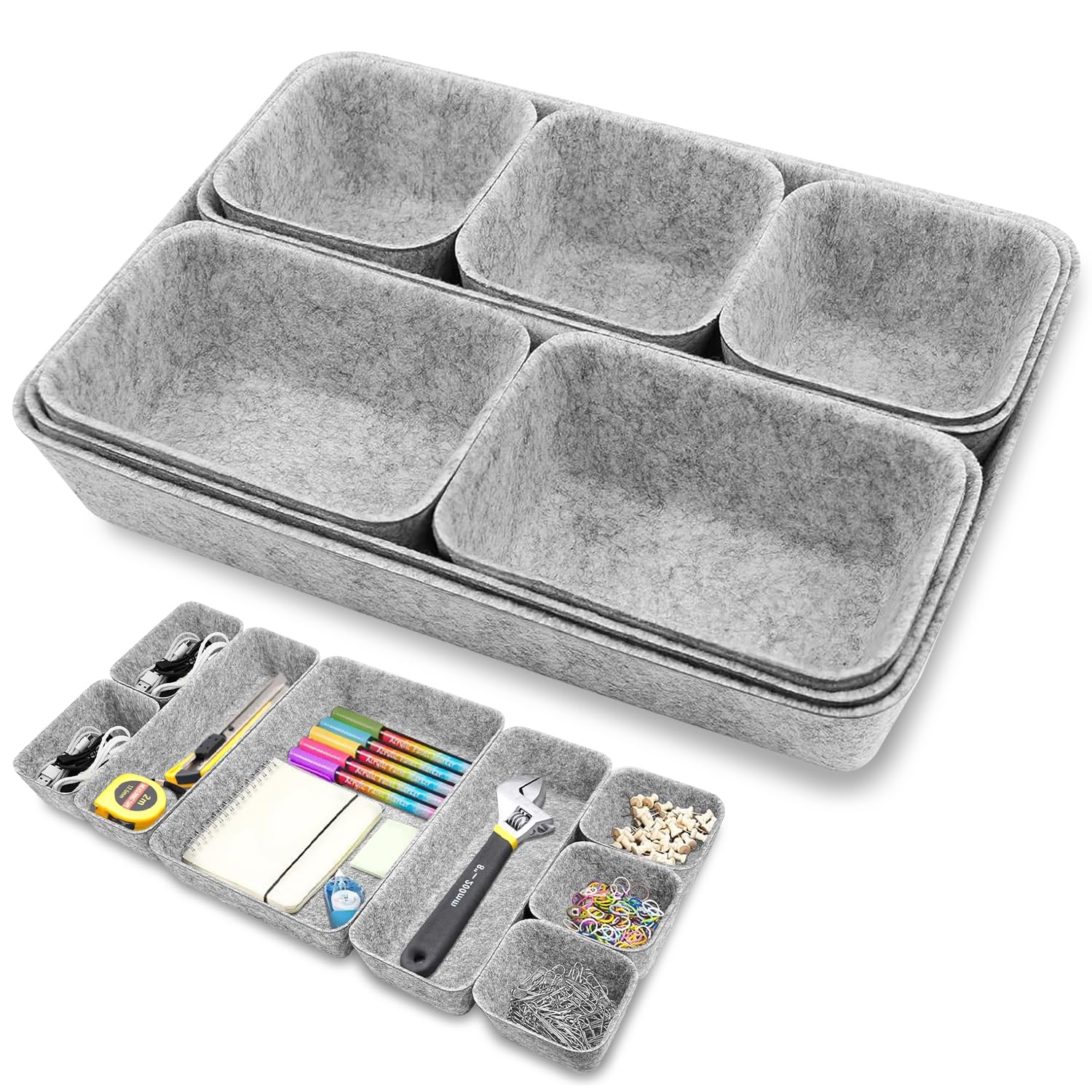 Felt drawer organiser,Drawer Organiser Set,Stackable Storage Boxes,Eco-Friendly Makeup Drawer Organiser,Felt Basket for Desk,Dressing Table,Bedside Table