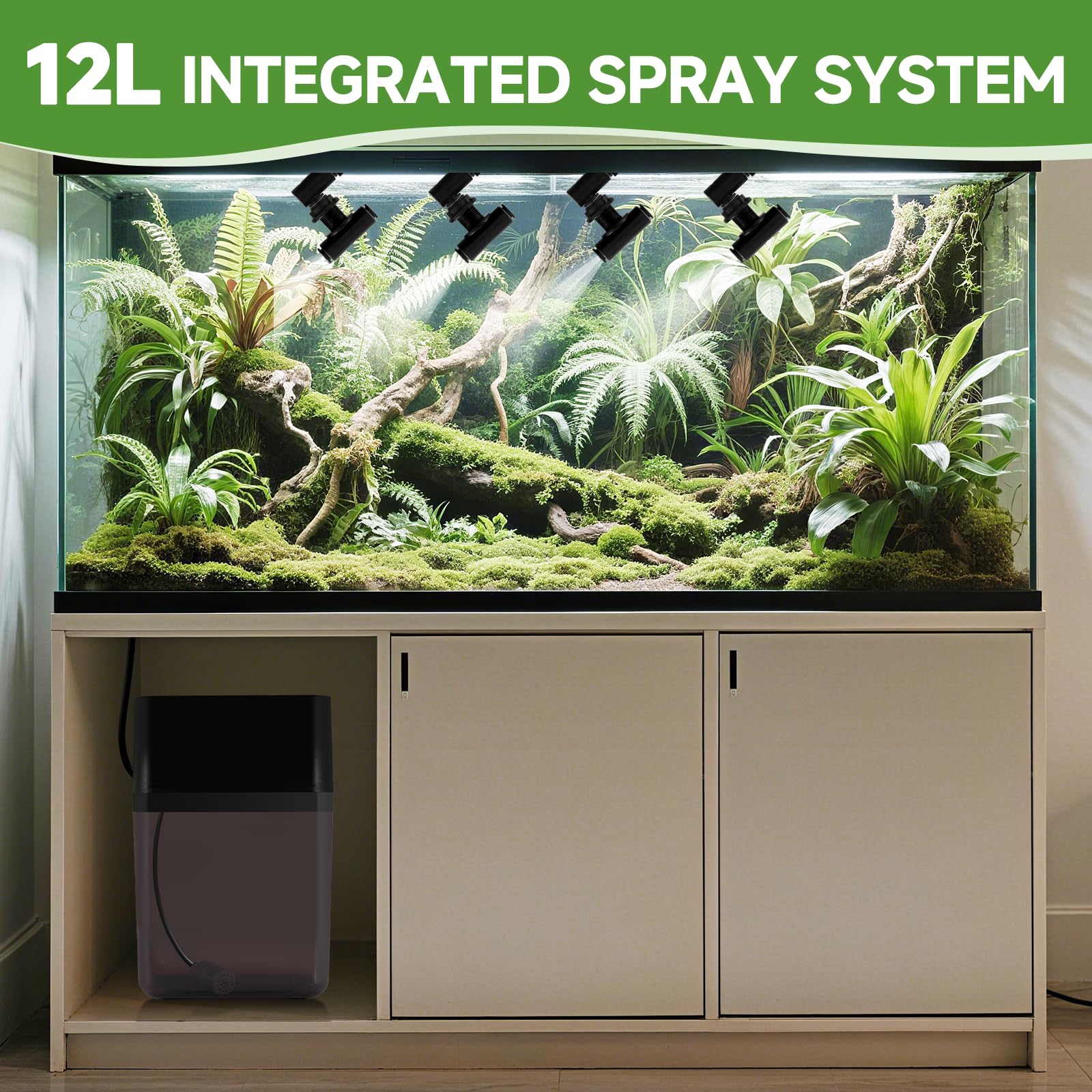 BAOSHISHAN Impianto di irrigazione Terrarium 12 l, Serbatoio Acqua 5 – 60 Secondi, Tempo di spruzzatura dell'Acqua, 3 modalità di spruzzatura dell'Acqua