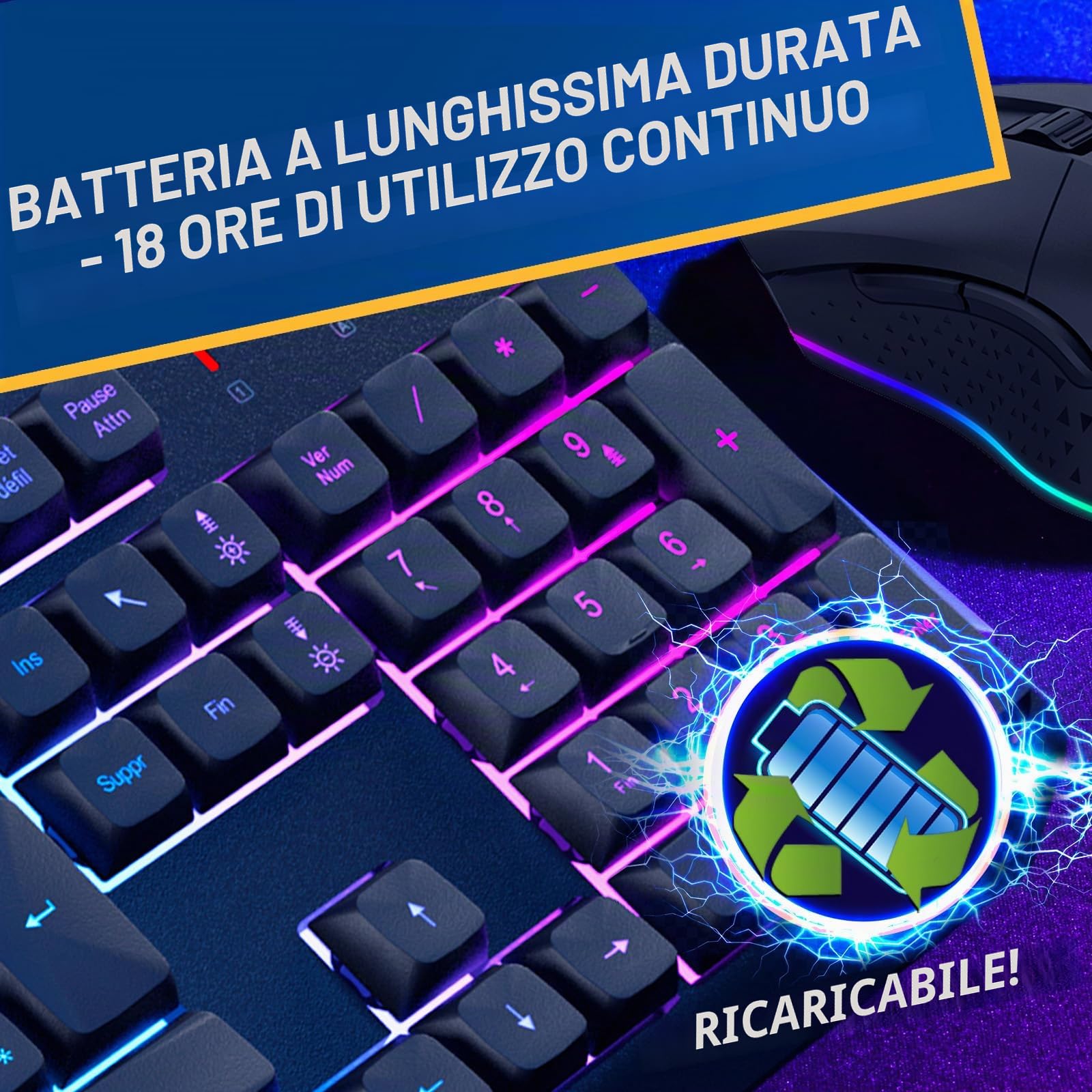Chroma Fr RGB Set Wireless Blaze Azerty France Layout, Resistente | Pacchetto Tastiera e Mouse da Gioco Senza Fili, Ergonomico, Console, 2 Dongle per Prestazioni Migliori, Versione Esclusiva