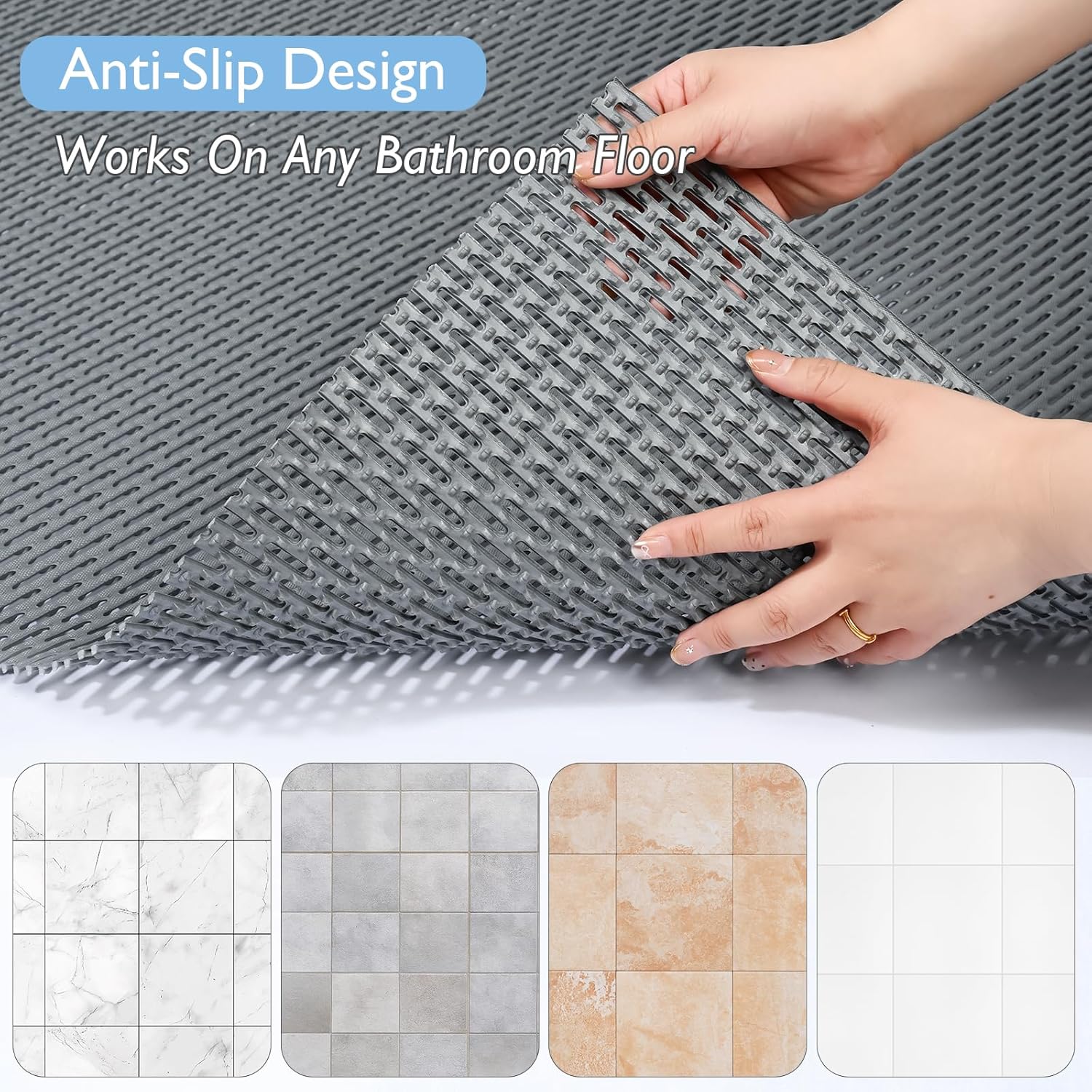 Extra Large Non-Slip Shower Mat, Fast-Dry PVC Bath Stall & Tub Mat, Drain-Hole Design,for Shower Stall Tub for Elderly/Kids，Non Slip Bathroom Safety Accessory，Gray 32"x47"