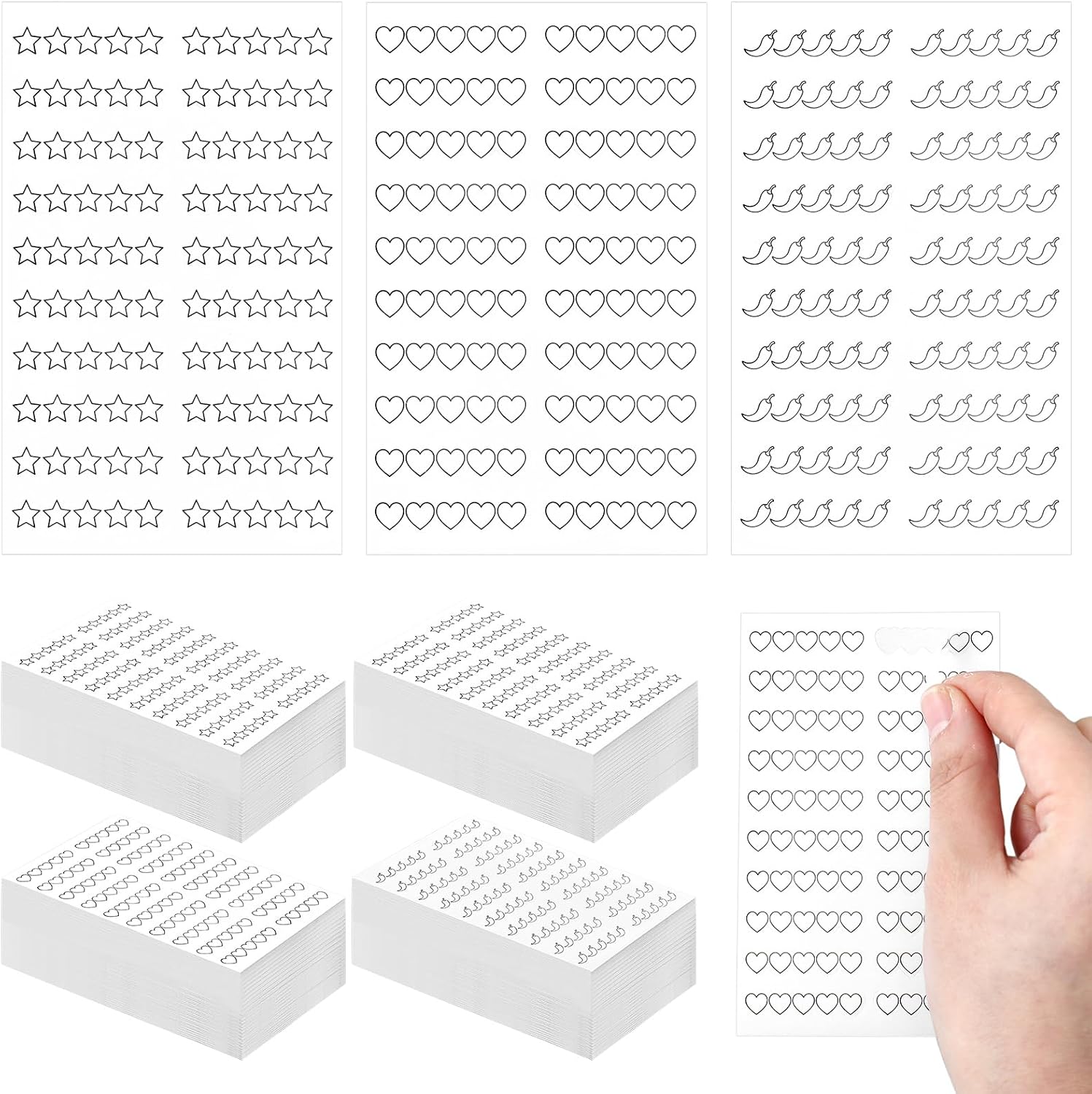 Frienda 2400 Pcs 120 Sheets Small Book Rating Stickers for Planners Journals and Logs Creation Planner Sticker Star Spicy Heart Rating Self Stick Review Tracker Book for Readers Lovers(3 Designs)