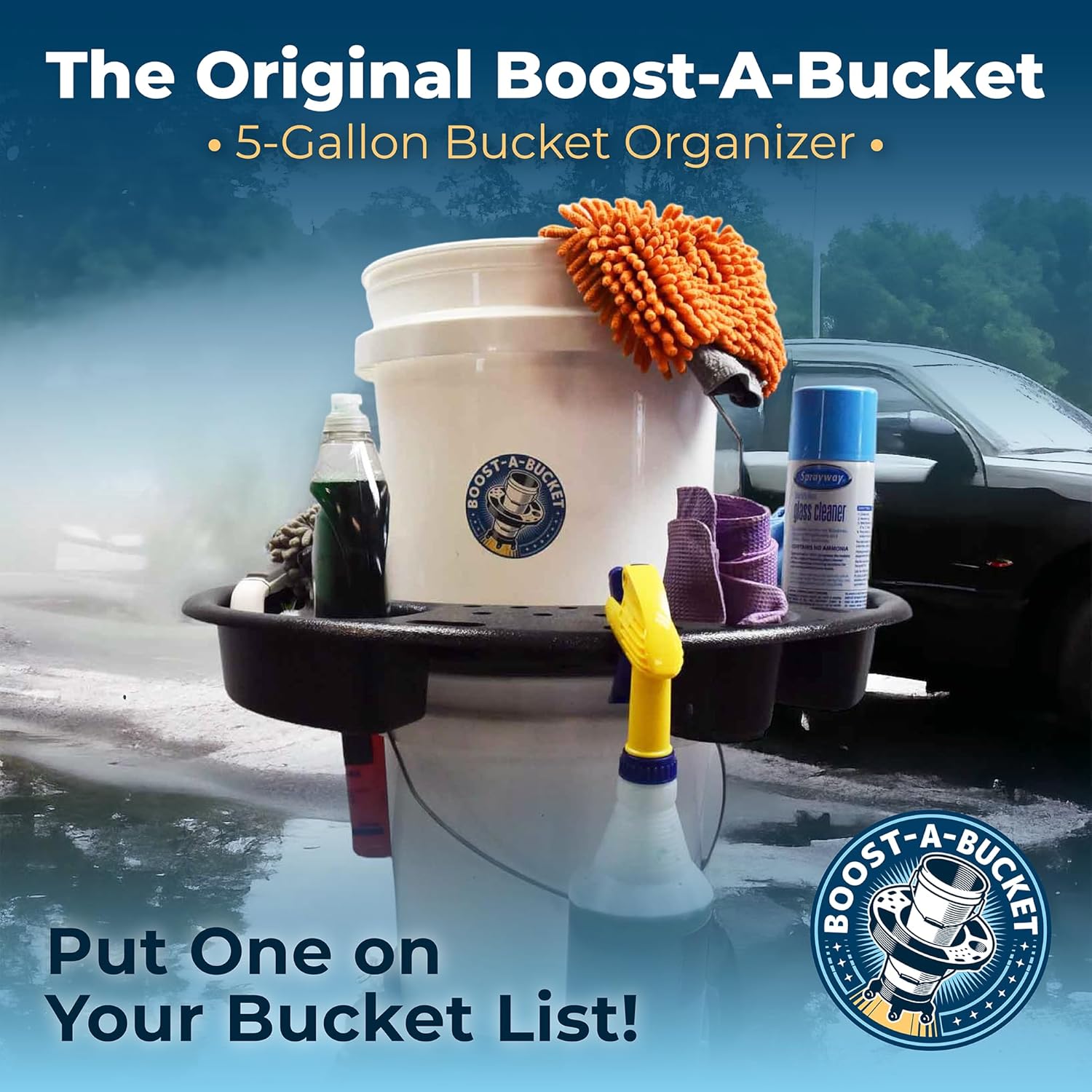 Boost-A-Bucket 5 Gallon Car Wash Bucket Organizer Car Detailing Caddy - Cart Holds Spray Bottles, Auto Cleaning Supplies & Car Washing Tools and Accessories - Buckets & Dolly Sold Separately
