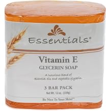 Essentials Glycerin Bar Soap, Vitamin E, 4 Ounce, Pack of 3, Case of 8 Packaging May Vary
