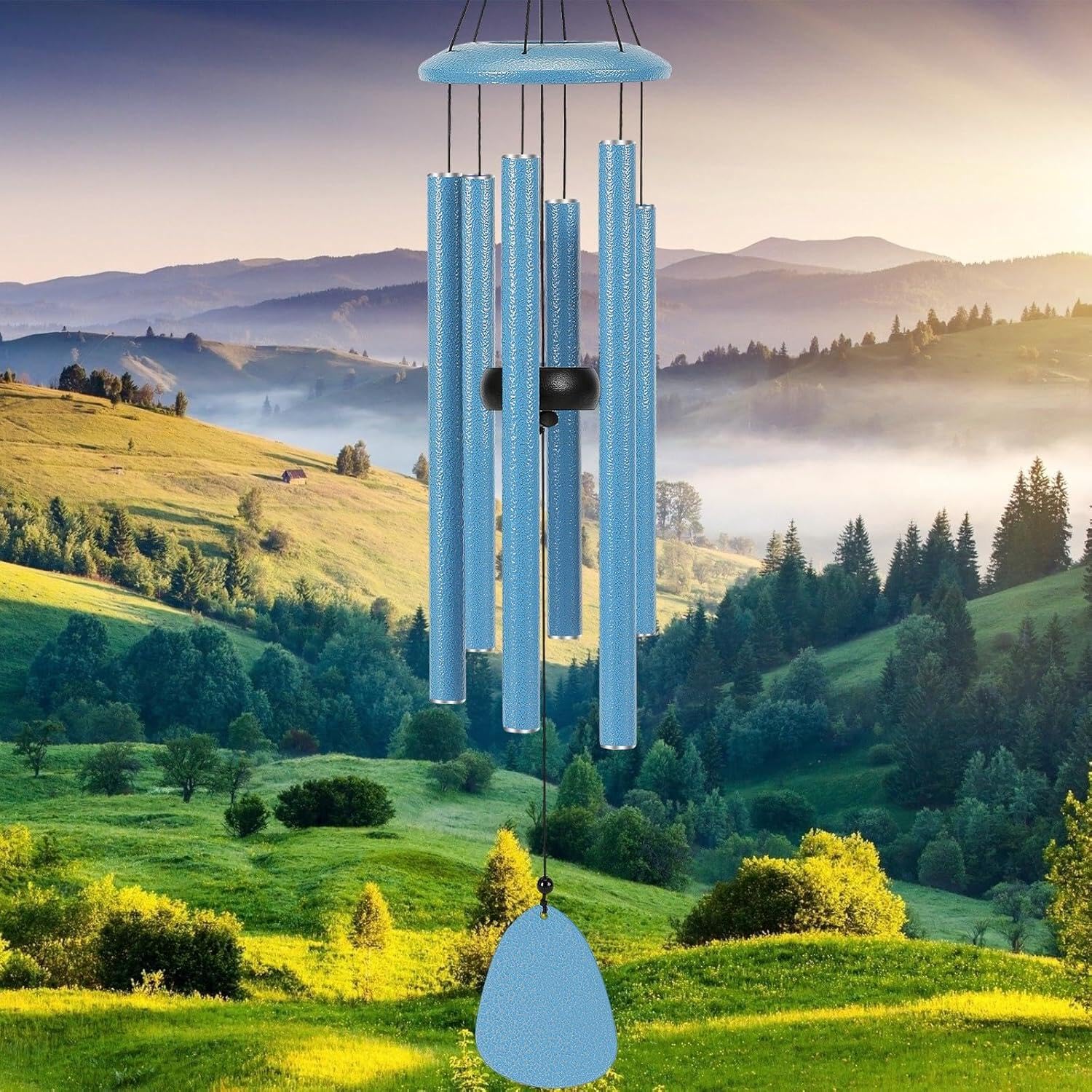 Large Wind Chimes Outdoor 32" – Deep Tone Memorial Windchime with Soothing Melodic Sound – Durable Blue Coated Aluminum Wind Chime for Garden, Patio, Yard, Home or Sympathy Gift
