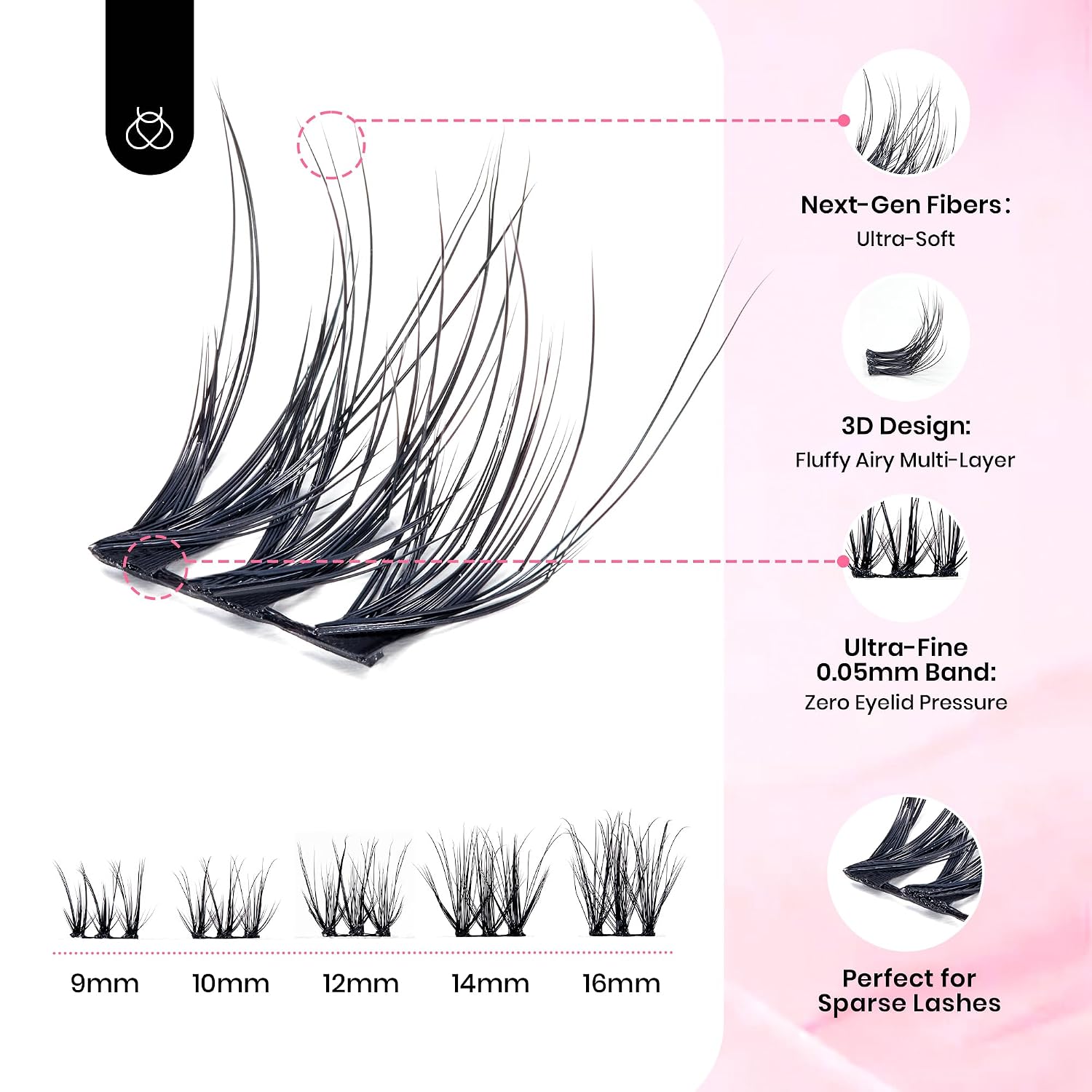 Beetles Lash Clusters Kit Dramatic Fluffy Lash Extension Kit 100 Pcs CC Curl 9-16mm False Eyelash Extension Set with 2-in-1 Bond and Seal Remover Brush Tweezers Eyelash Clusters Tempt KVT082